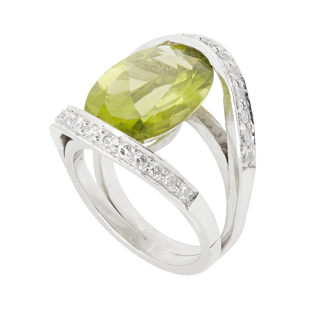 A peridot and diamond set cluster ring