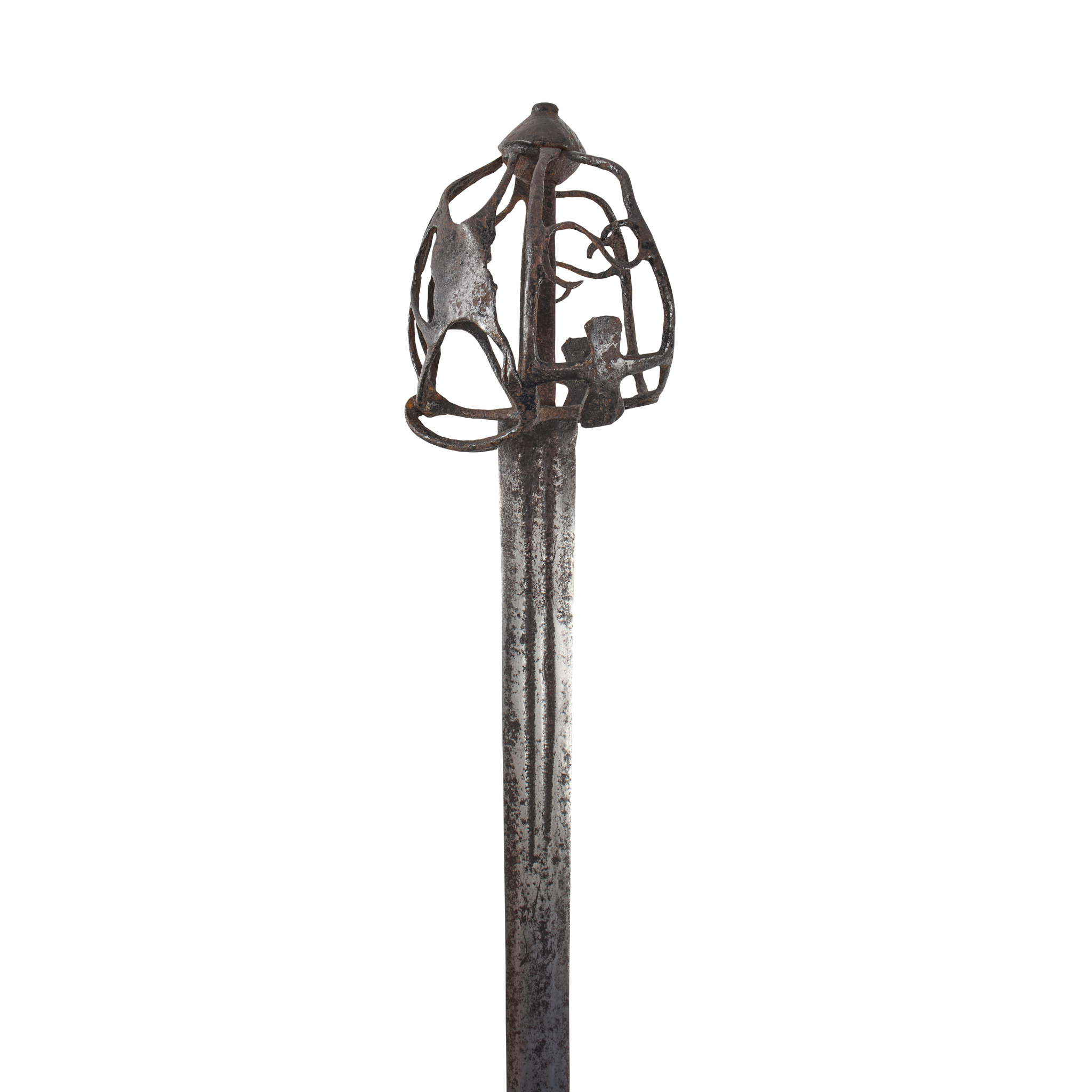 AN EARLY 17TH CENTURY SCOTTISH BASKET HILTED BROAD SWORD