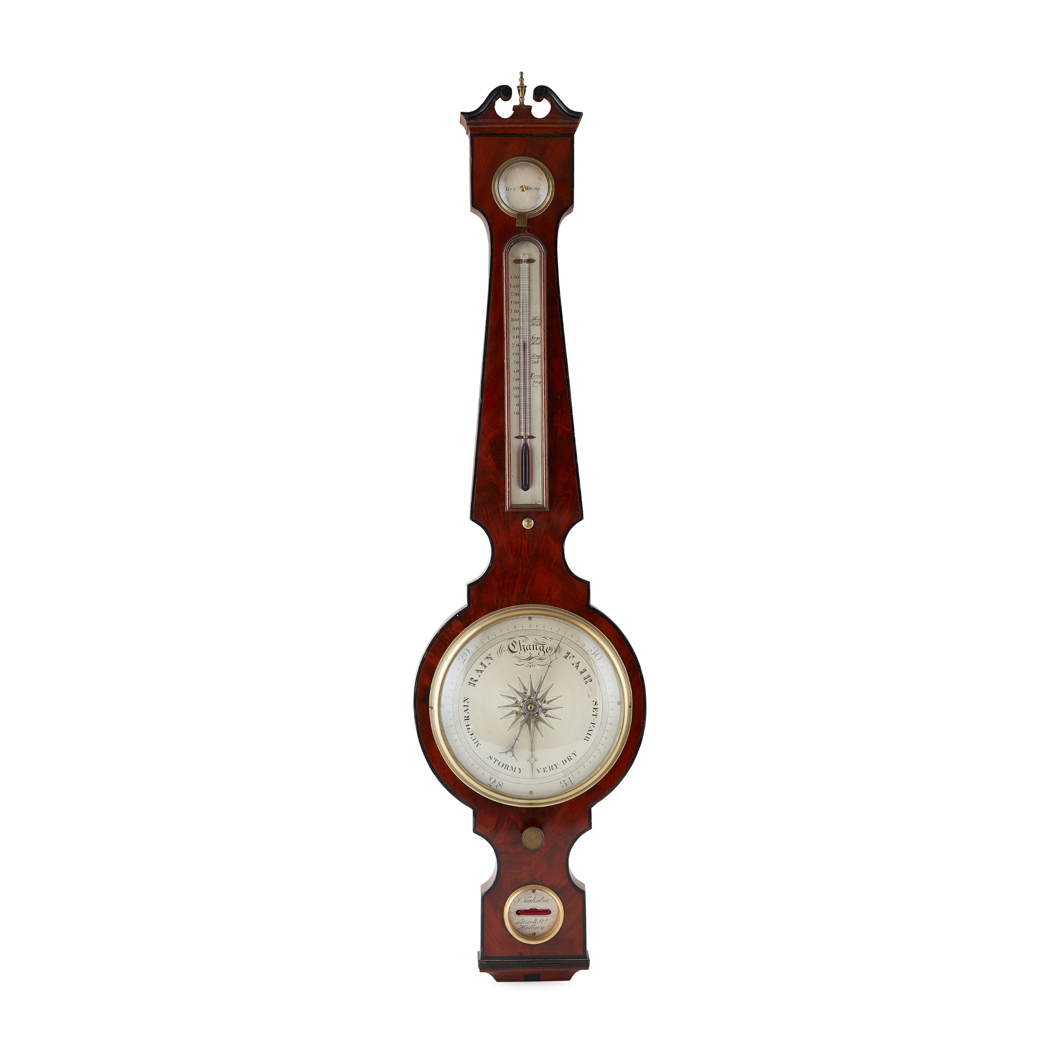 GEORGE III MAHOGANY AND EBONY WHEEL BAROMETER, J. TAGLIABUE, LONDON
