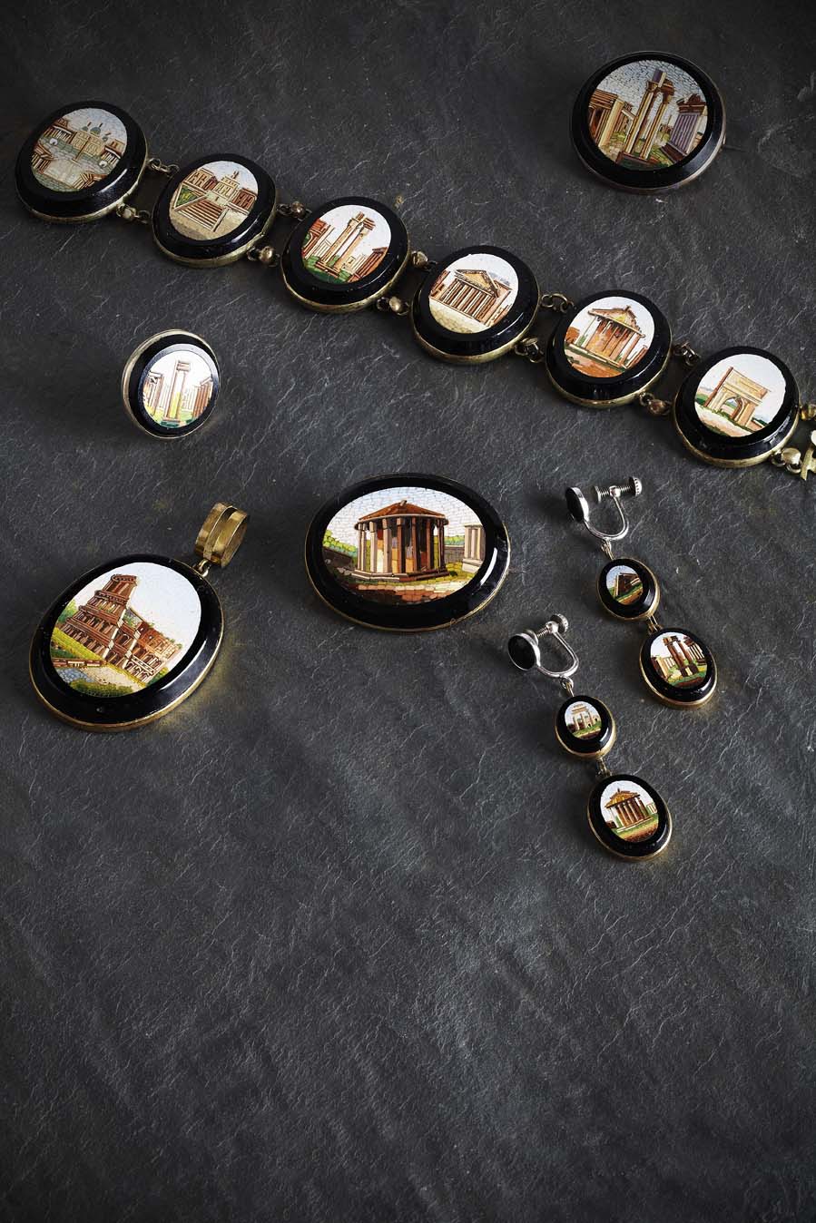 A 19th century suite of micro mosaic set jewellery