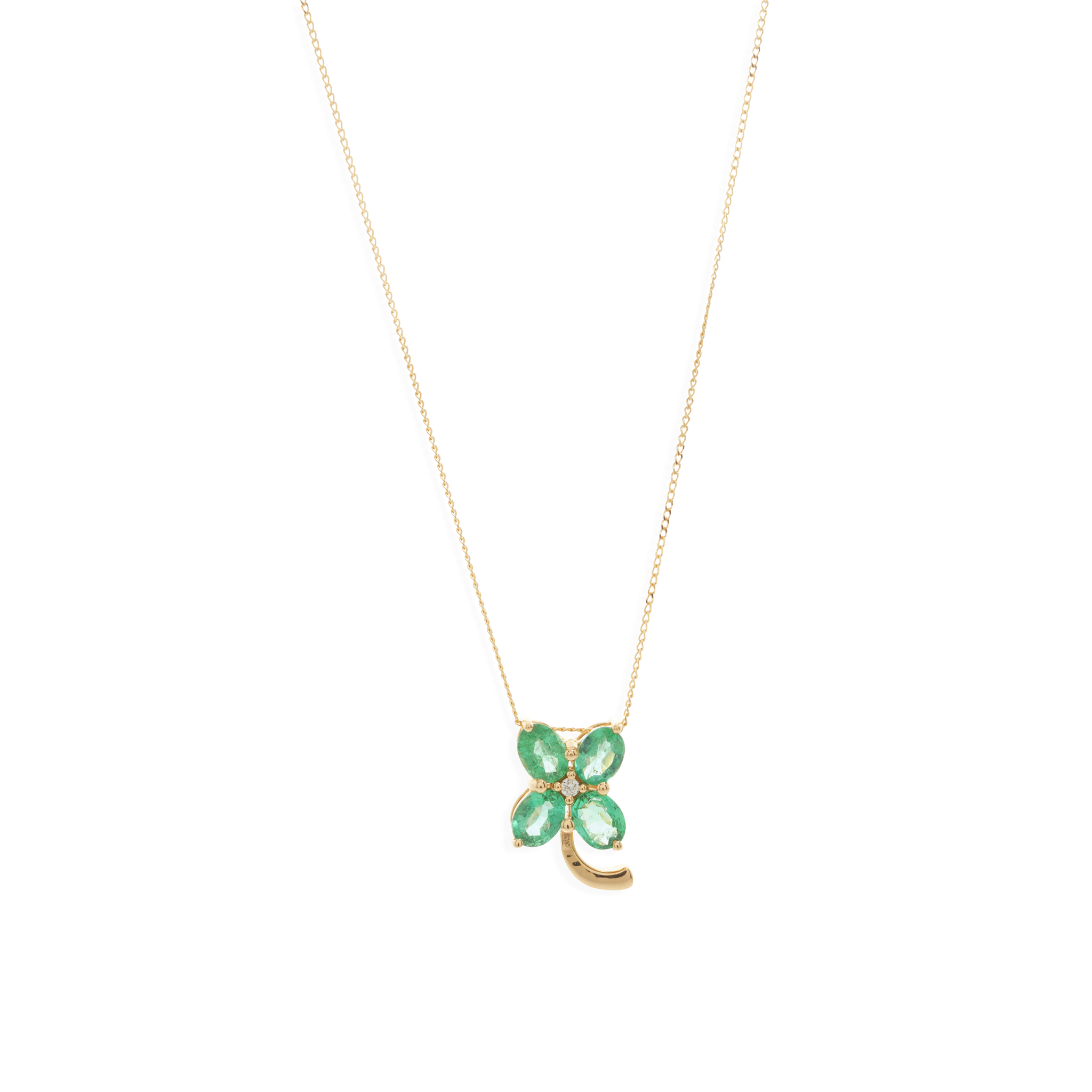 An emerald and diamond floral pendant necklace