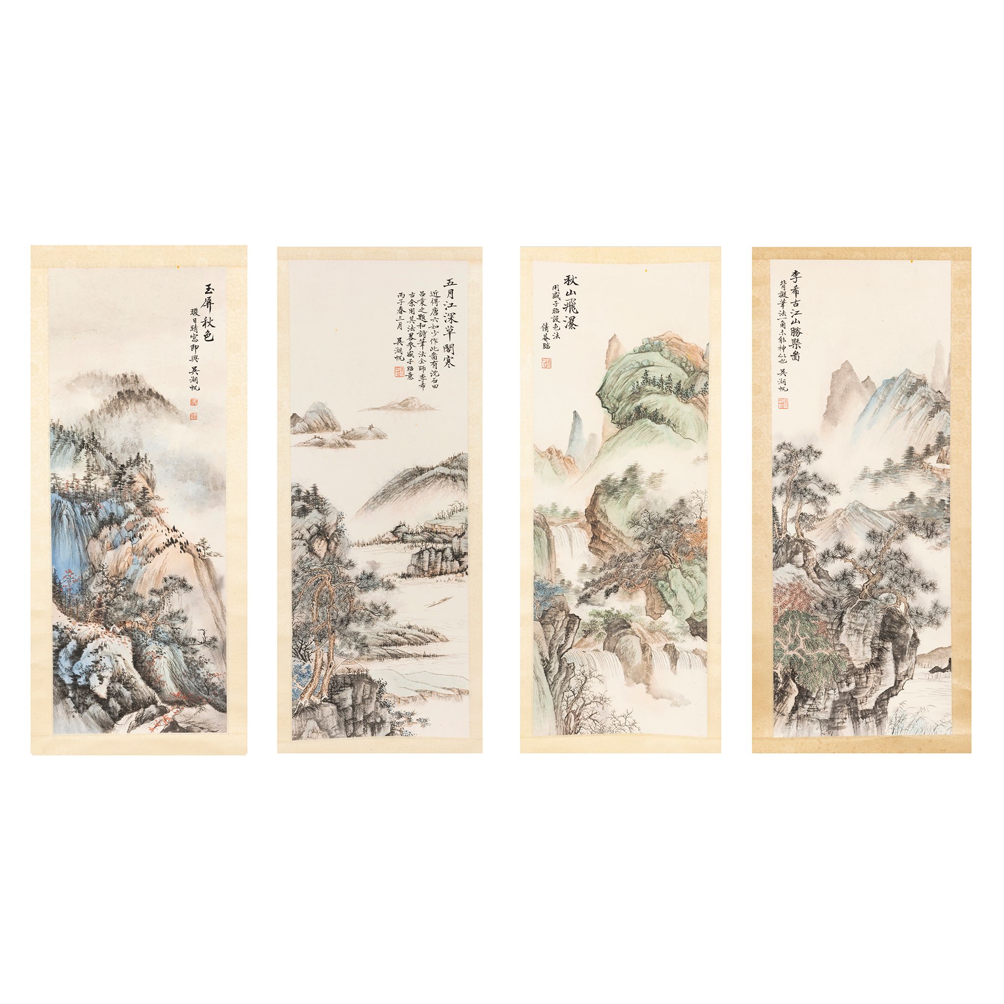 GROUP OF FOUR INK SCROLL 'LANDSCAPE' PAINTINGS