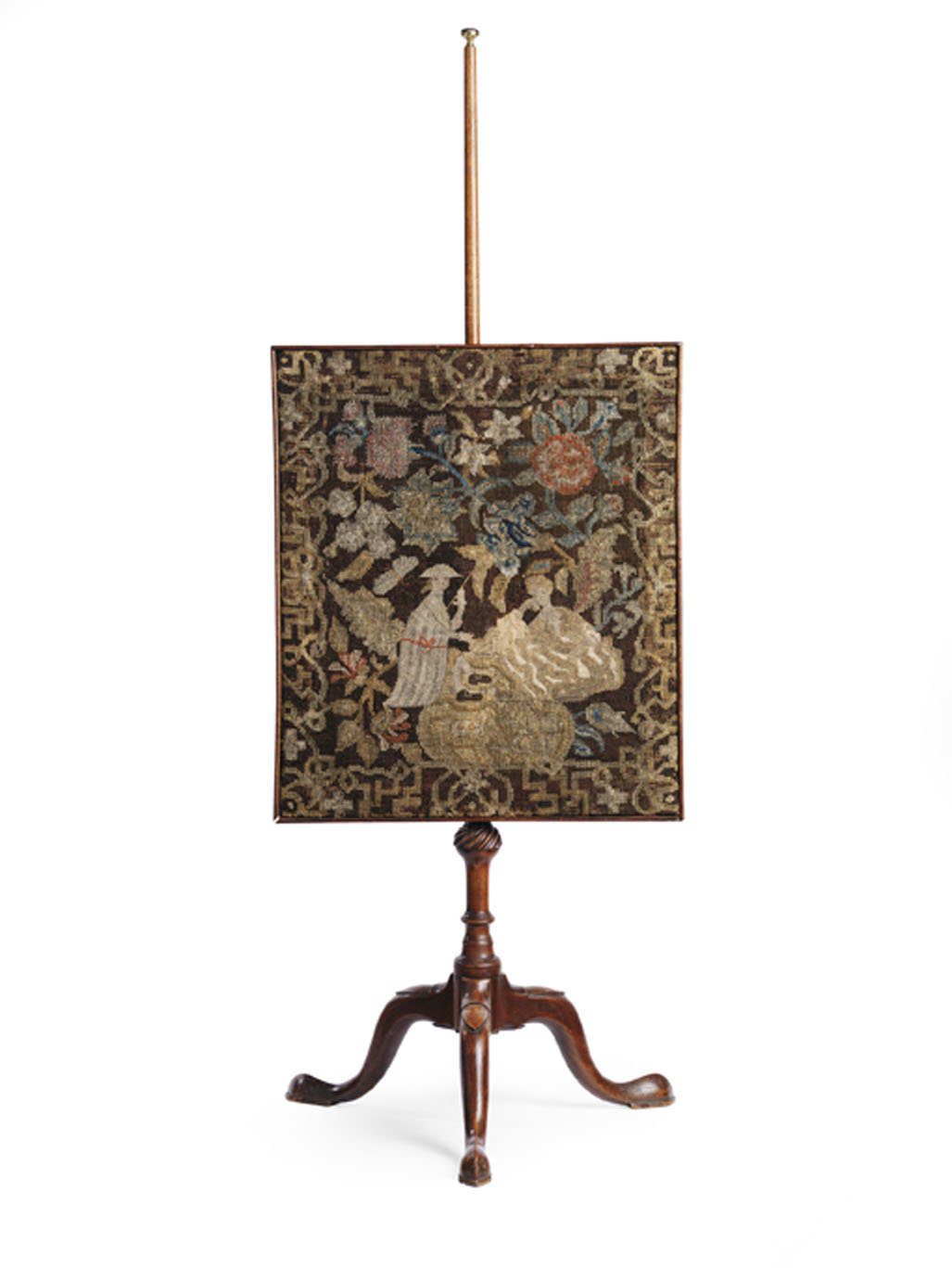 A George III mahogany and tapestry pole screen