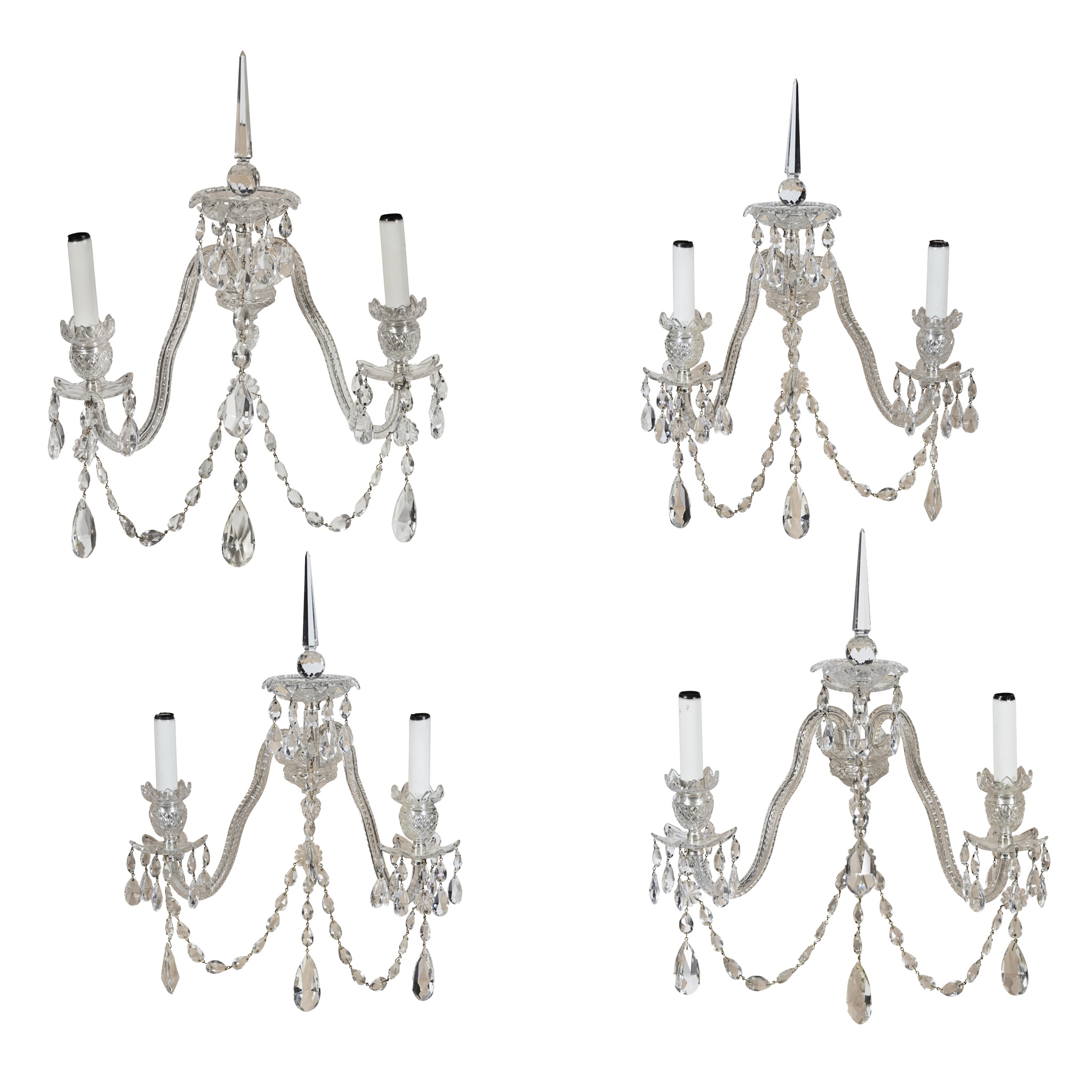 SET OF FOUR CUT GLASS WALL SCONCES