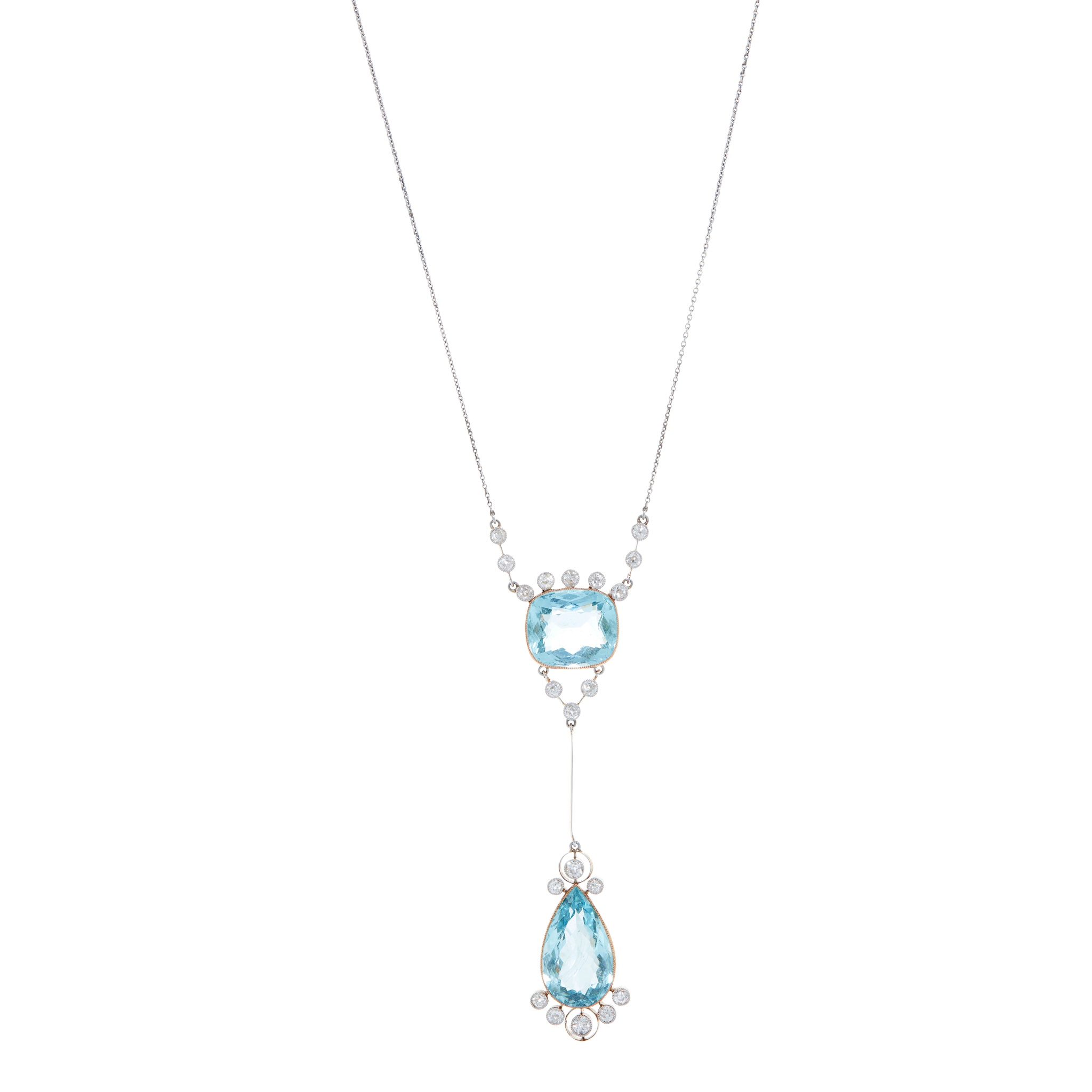 An early 20th century aquamarine and diamond pendant