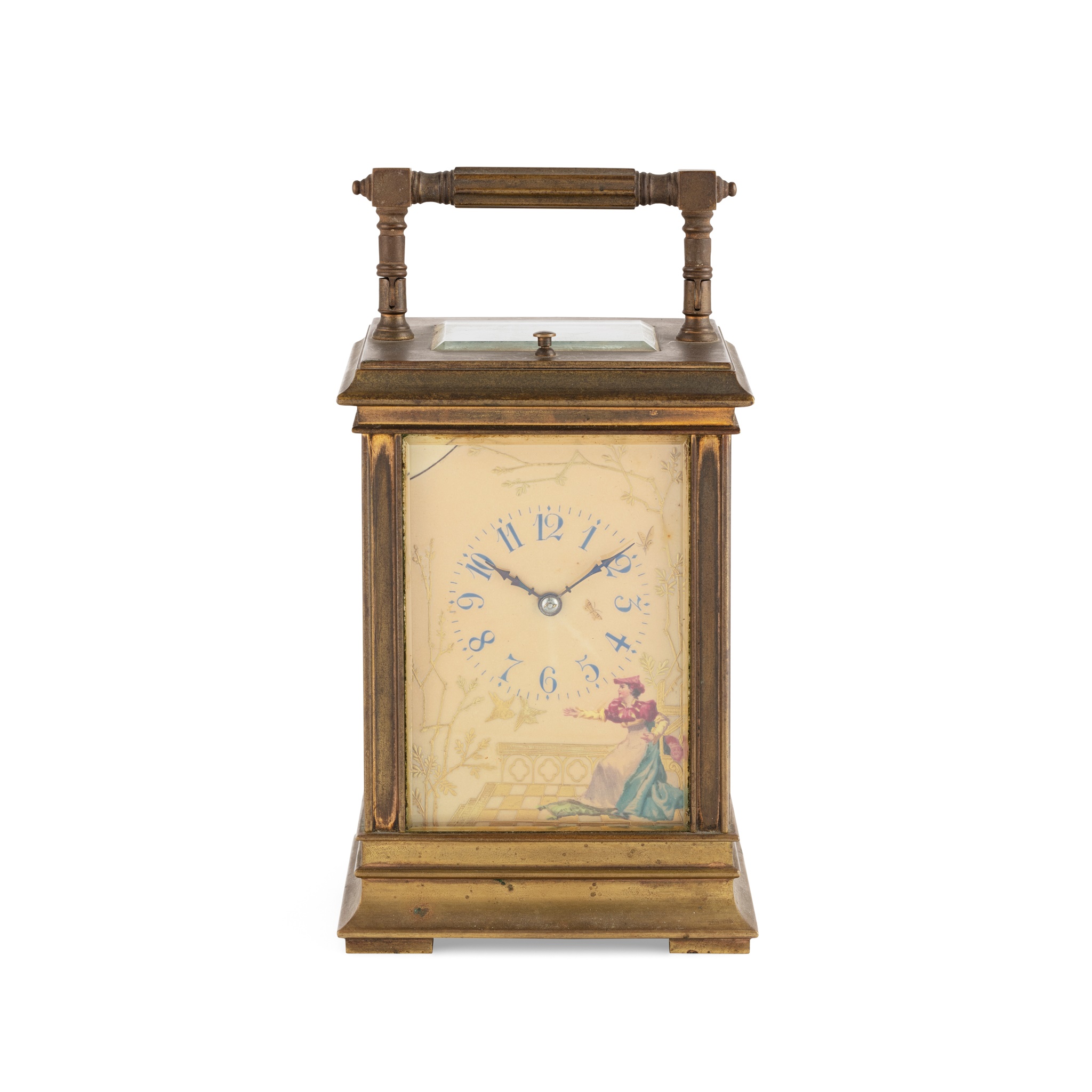 FRENCH BRASS AND PORCELAIN REPEATER CARRIAGE CLOCK