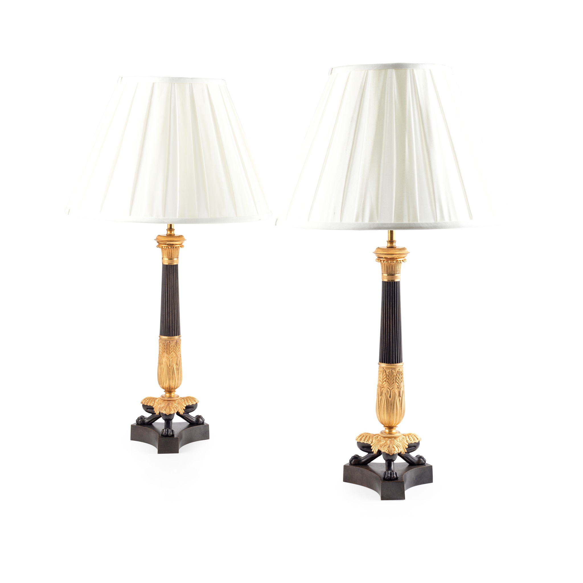 PAIR OF REGENCY PATINATED AND GILT BRONZE LAMPS
