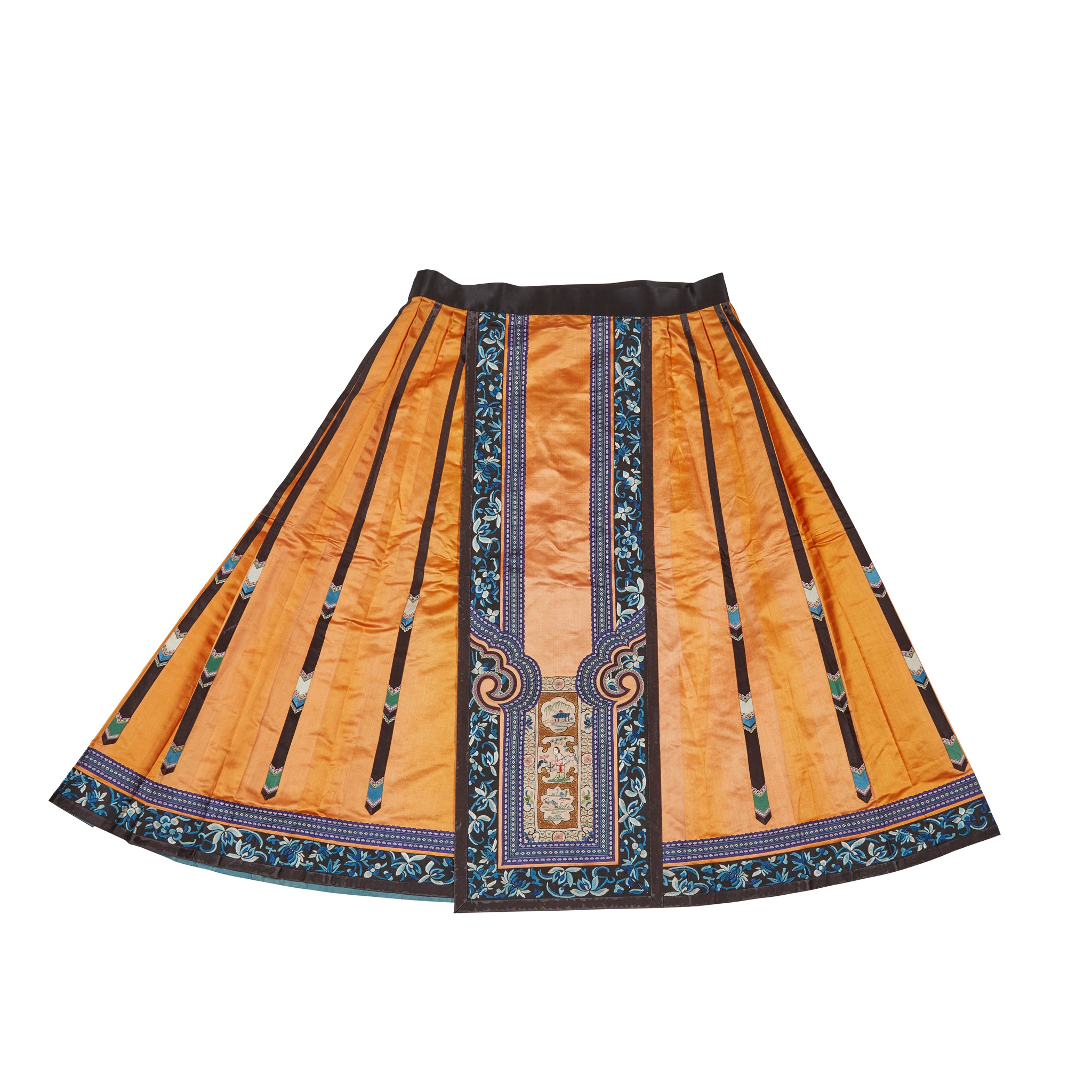 HAN CHINESE WOMAN'S EMBROIDERED APRICOT SILK PLEATED SKIRT