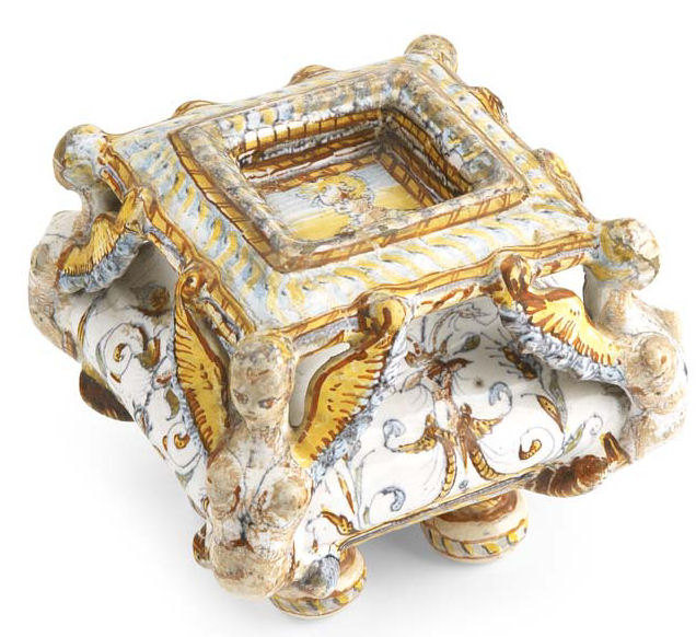 A late 16th century maoilica salt, circa 1570-90 Possibly the workshop of Leonardo and Antonio di Antonio Bettisi ('Don Pino')