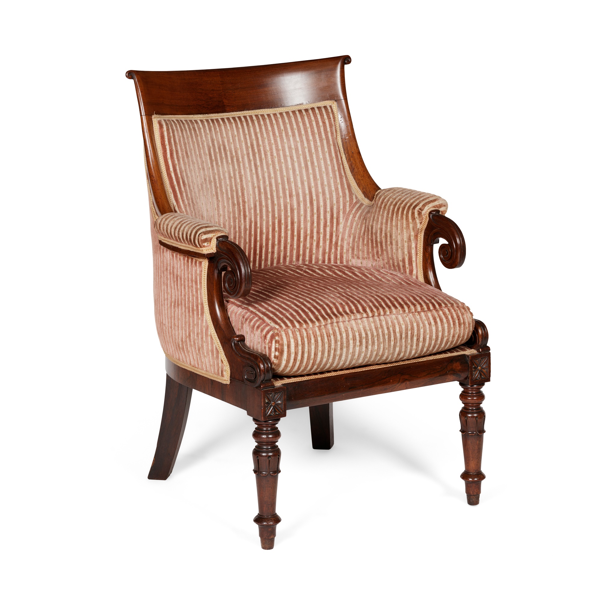 WILLIAM IV MAHOGANY UPHOLSTERED BERGERE