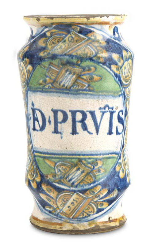 A 16th century Castel Durante or central Italian maiolica albarello, dated 1566