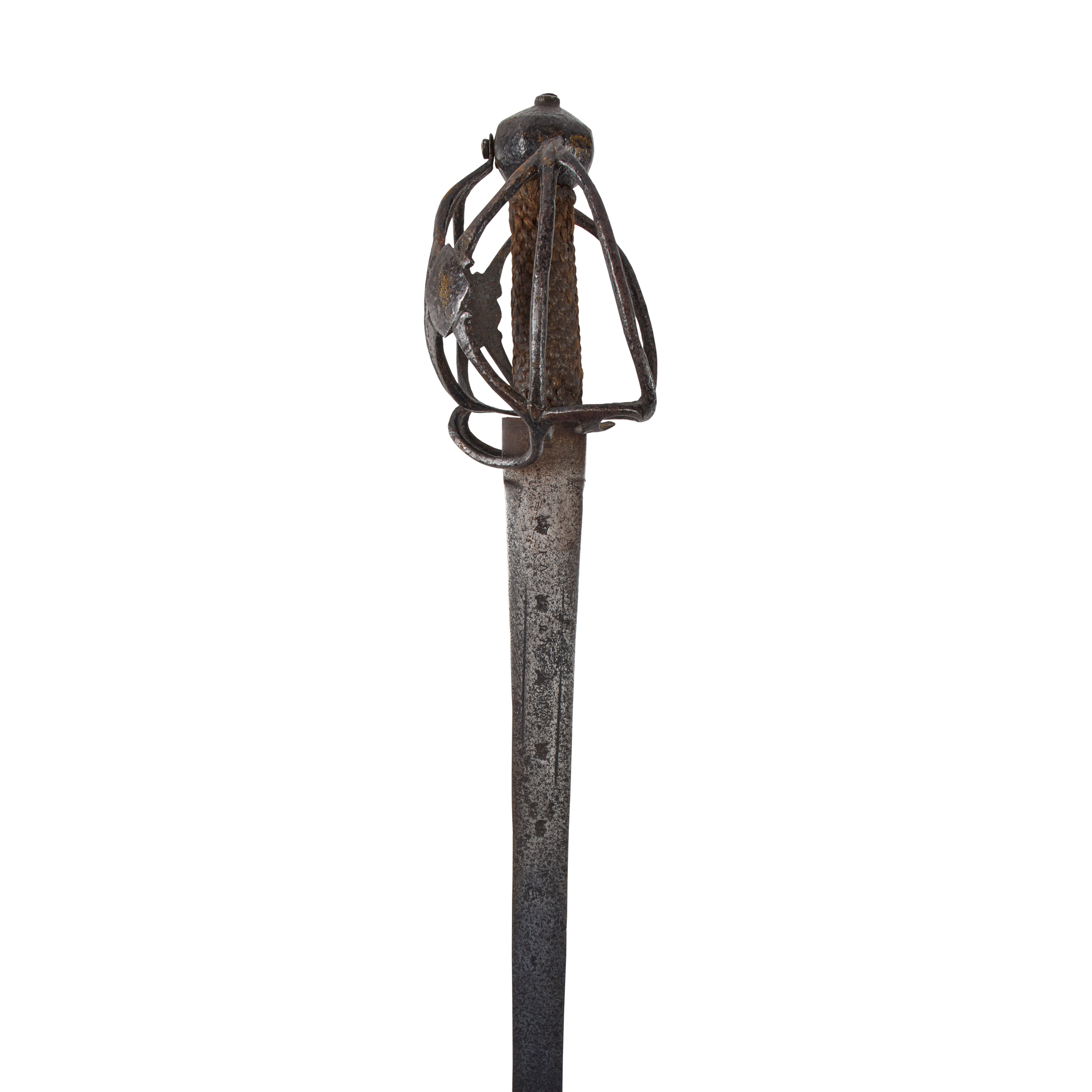AN EARLY 17TH CENTURY SCOTTISH BASKET HILTED BROAD SWORD