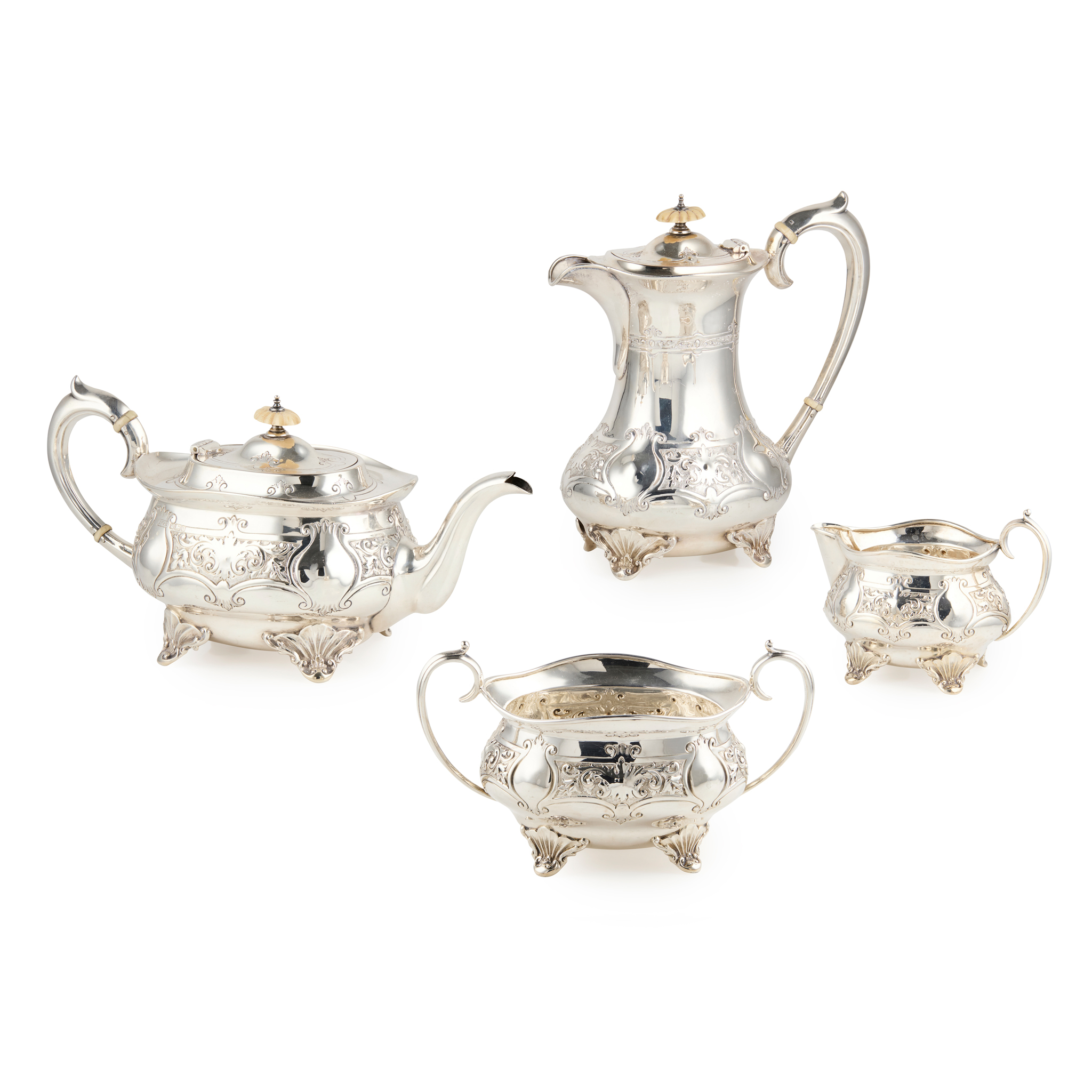 AN EDWARDIAN FOUR PIECE TEA SERVICE