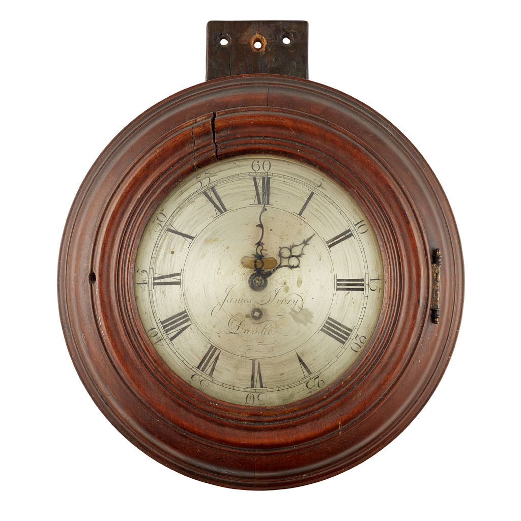 A SCOTTISH MAHOGANY FRAMED WALL CLOCK BY JAMES IVORY, DUNDEE