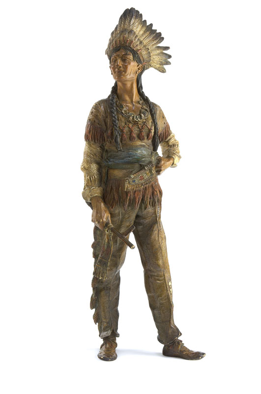 A fine and large Austrian cold painted bronze figure of an American Indian