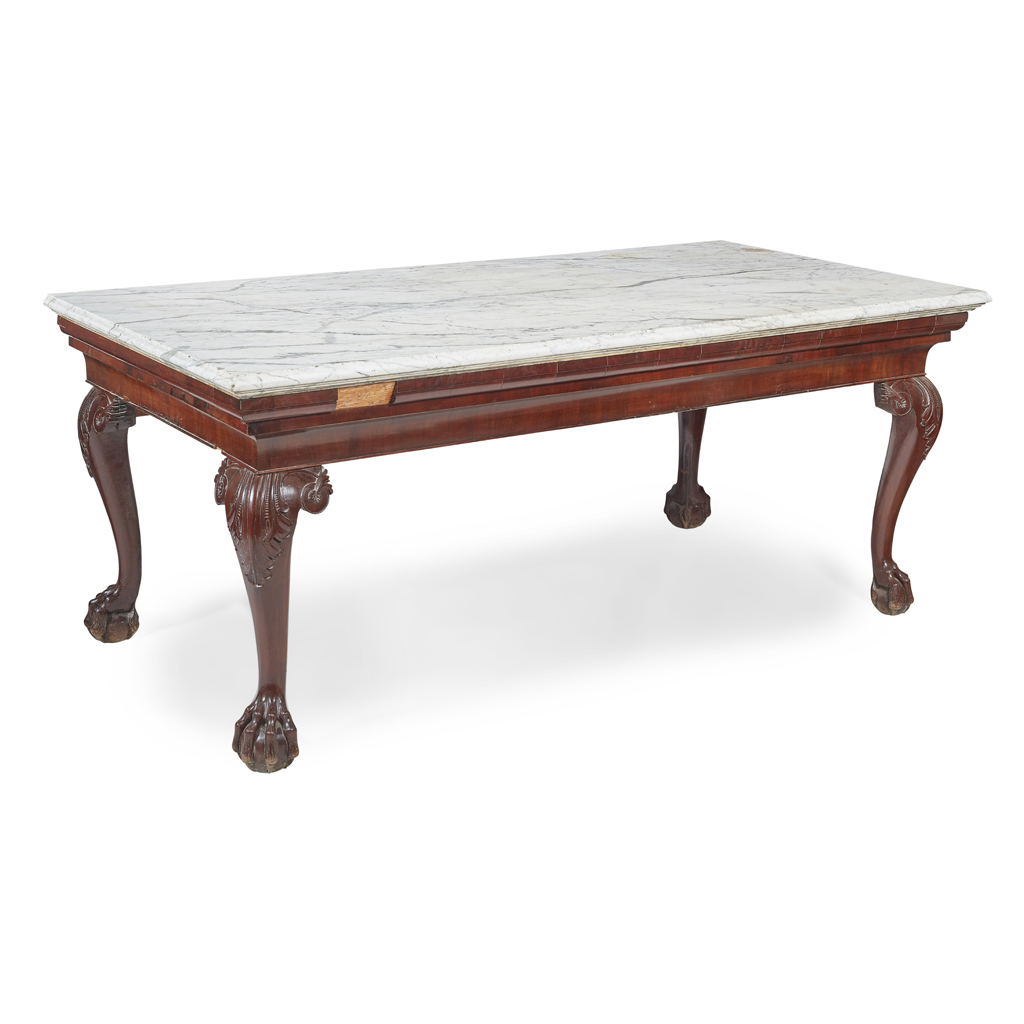 IRISH GEORGE III STYLE MAHOGANY MARBLE TOP SIDE TABLE