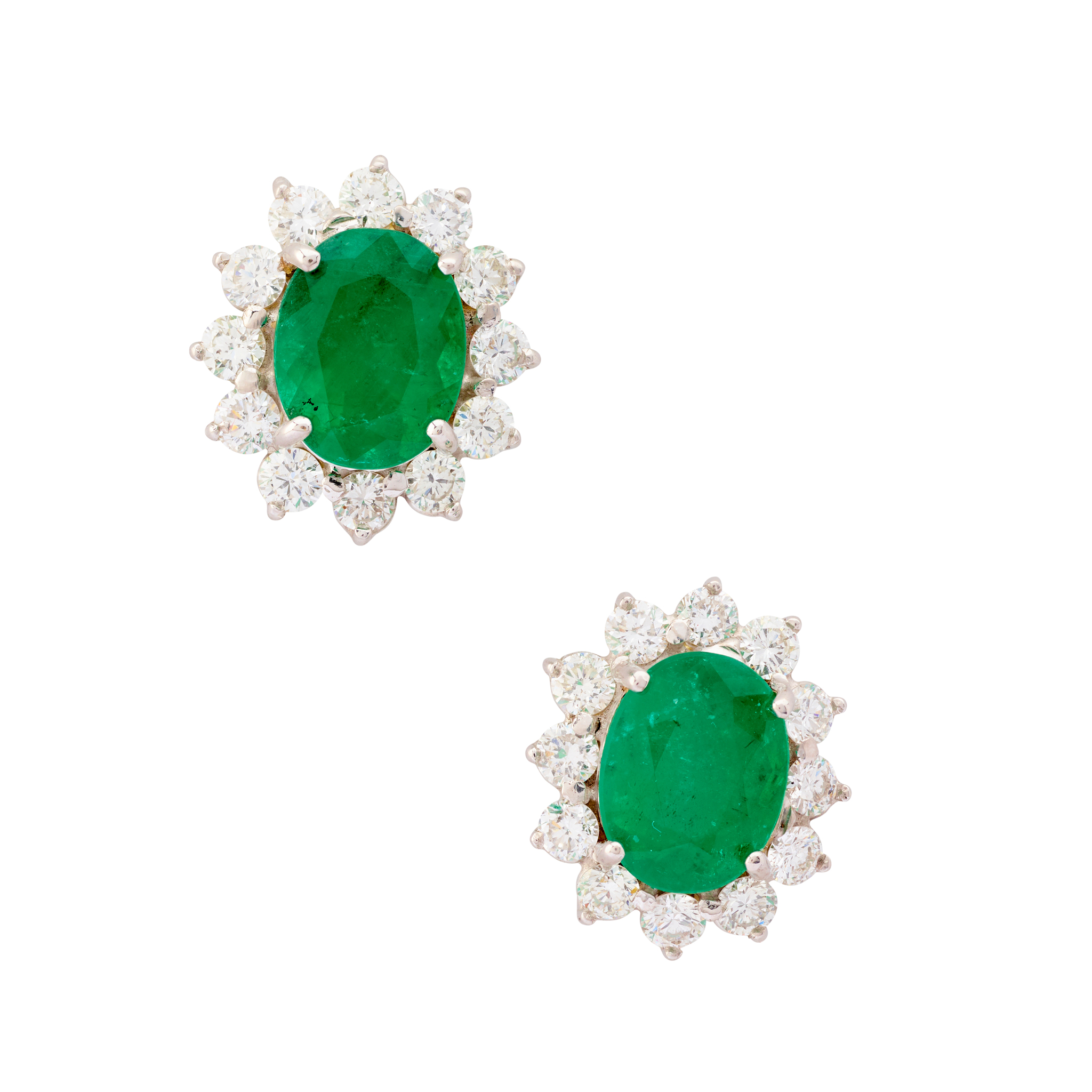 A pair of 18ct gold emerald and diamond cluster earrings
