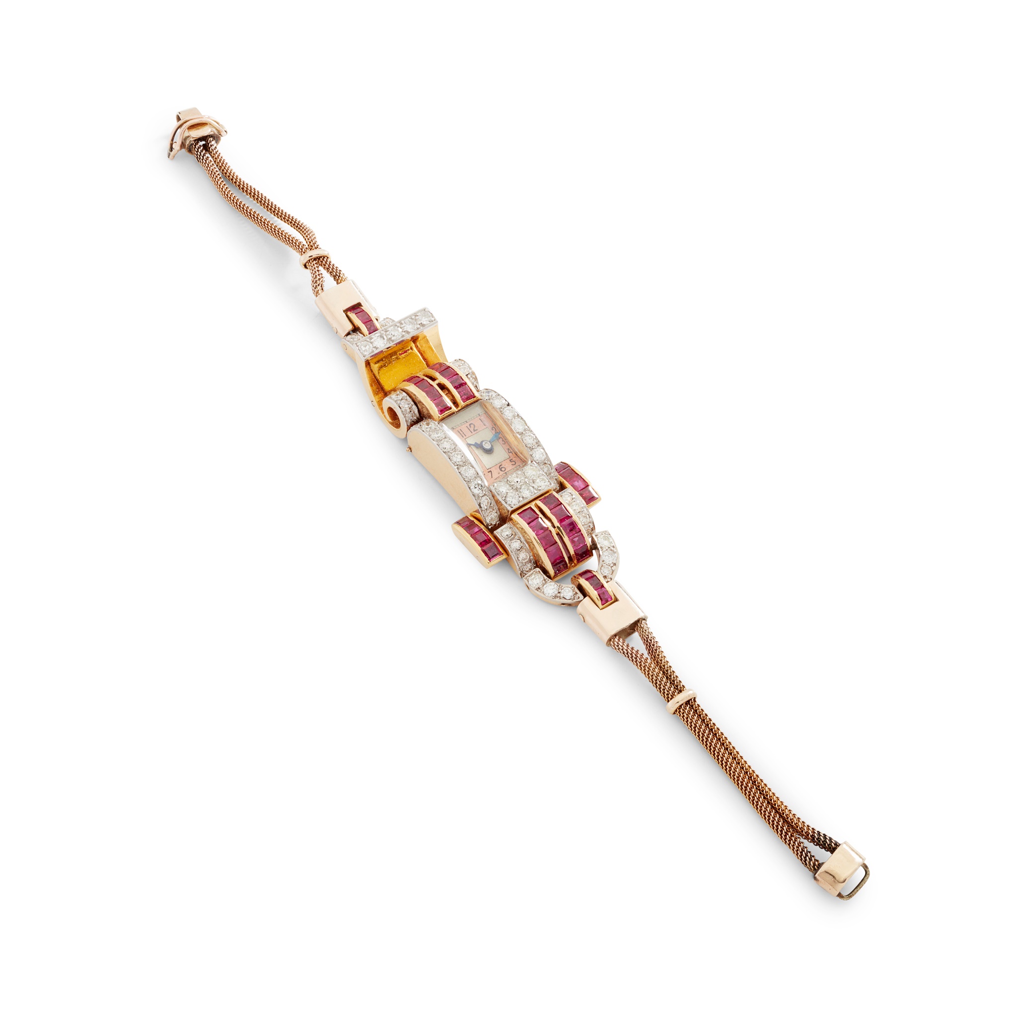 A 1940s ruby and diamond lady's cocktail watch