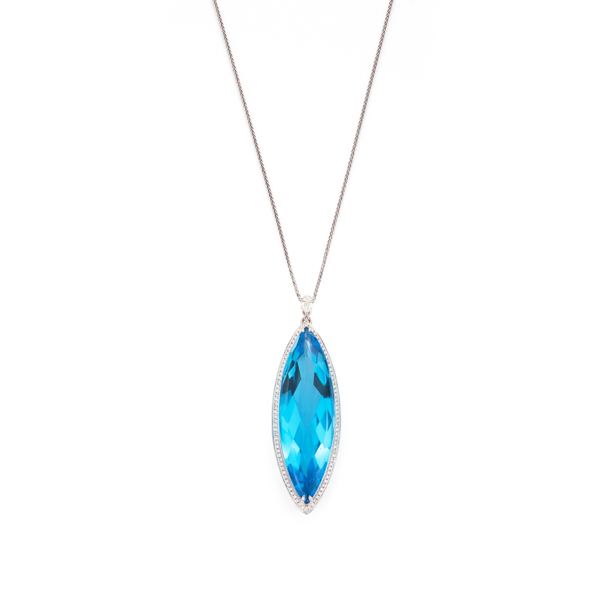 A blue topaz and diamond pendant