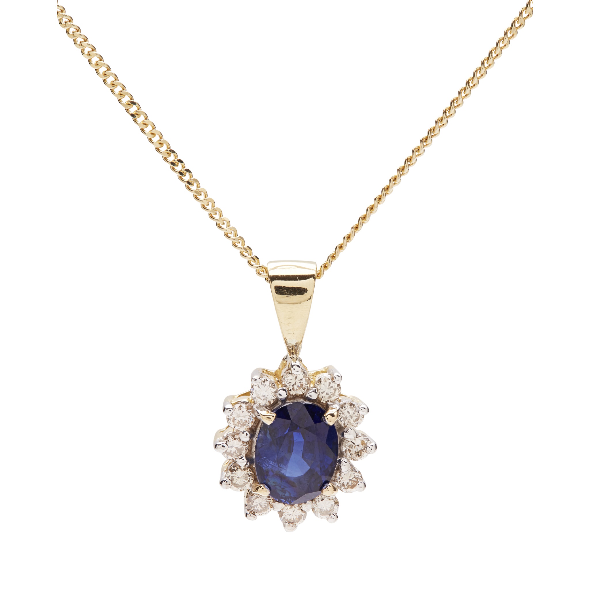 A sapphire and diamond set cluster pendant