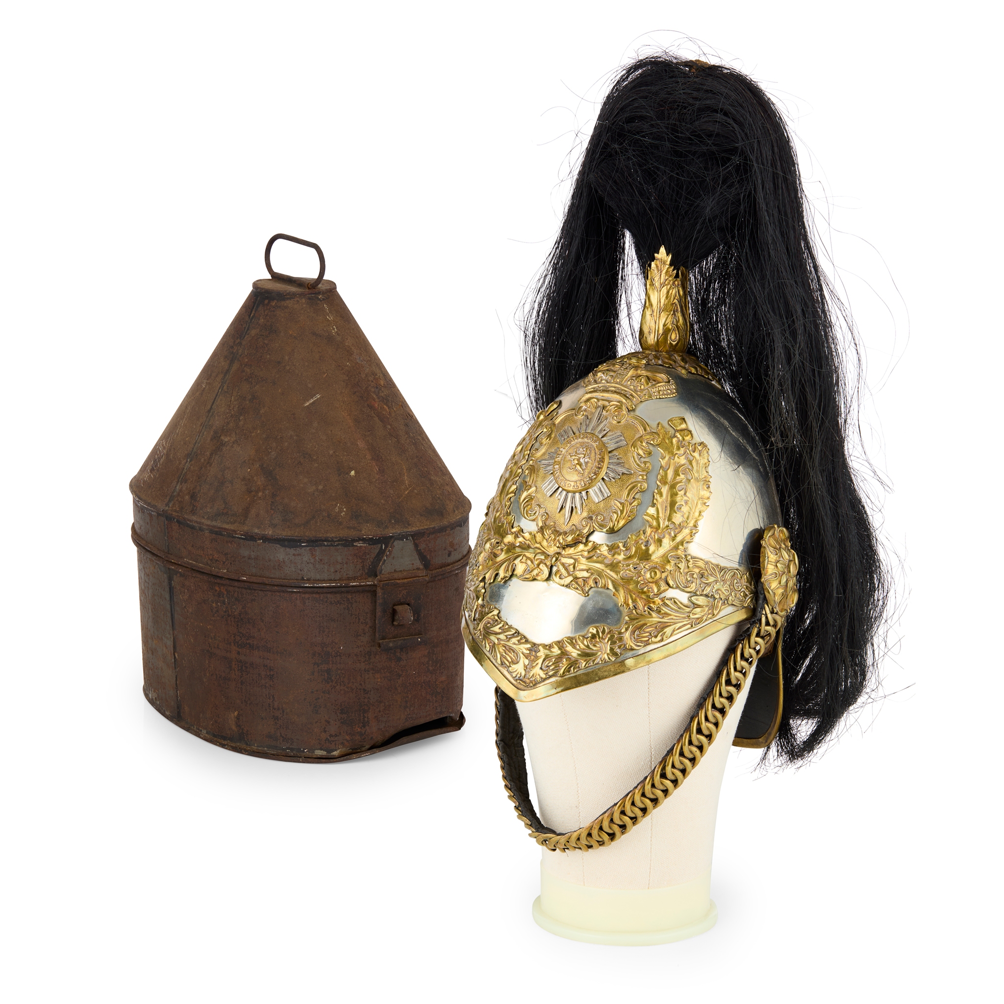 AN EARLY VICTORIAN CAVALRY OFFICER'S HELMET AND PLUME