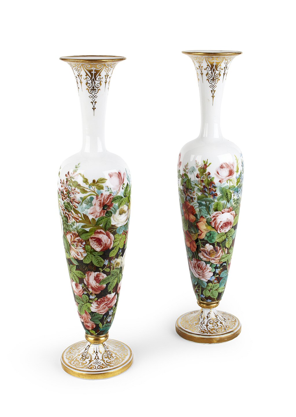 PAIR OF BOHEMIAN MILCH GLASS VASES