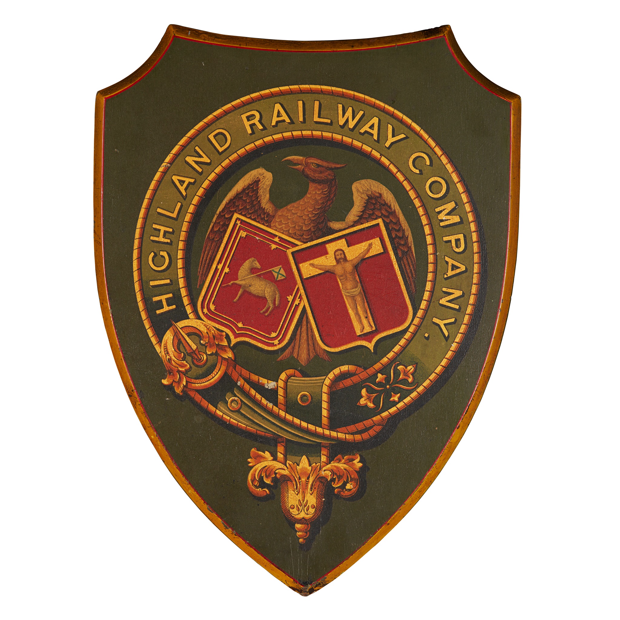 VICTORIAN CARVED OAK AND POLYCHROME CREST