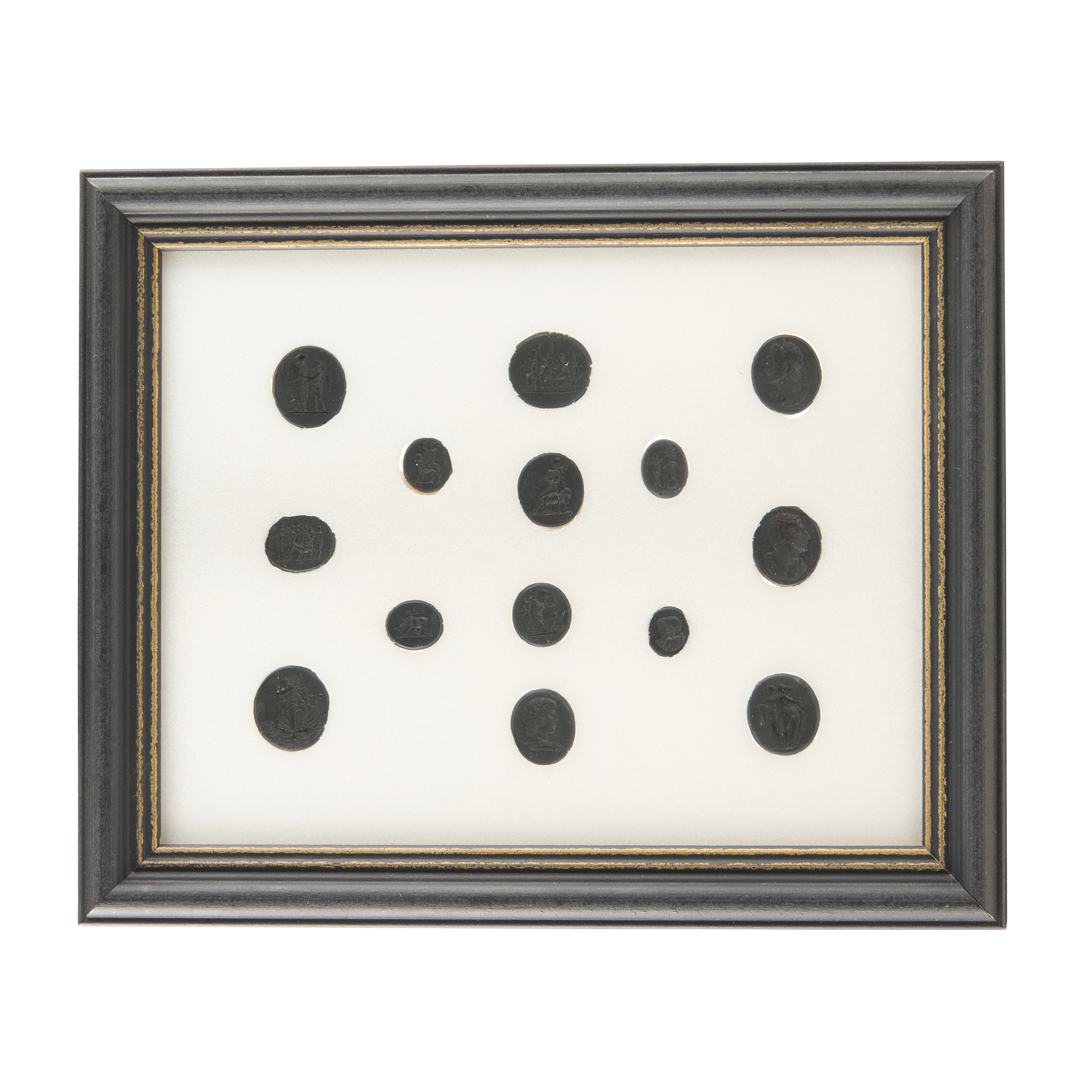 COLLECTION OF FOURTEEN WEDGWOOD AND BENTLEY BLACK BASALT INTAGLIOS