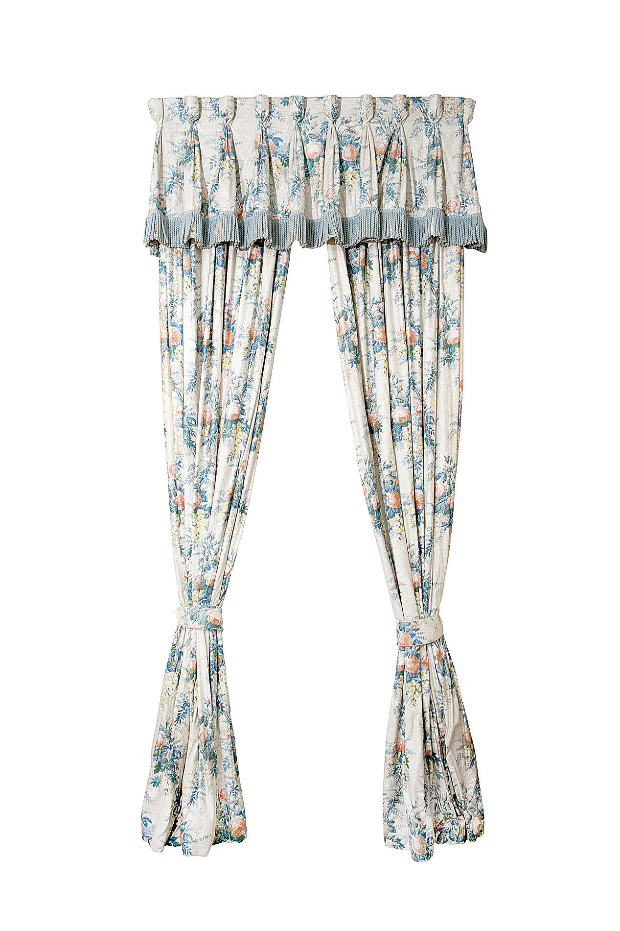 FOUR PAIRS OF LINED CHINTZ CURTAINS AND PELMETS