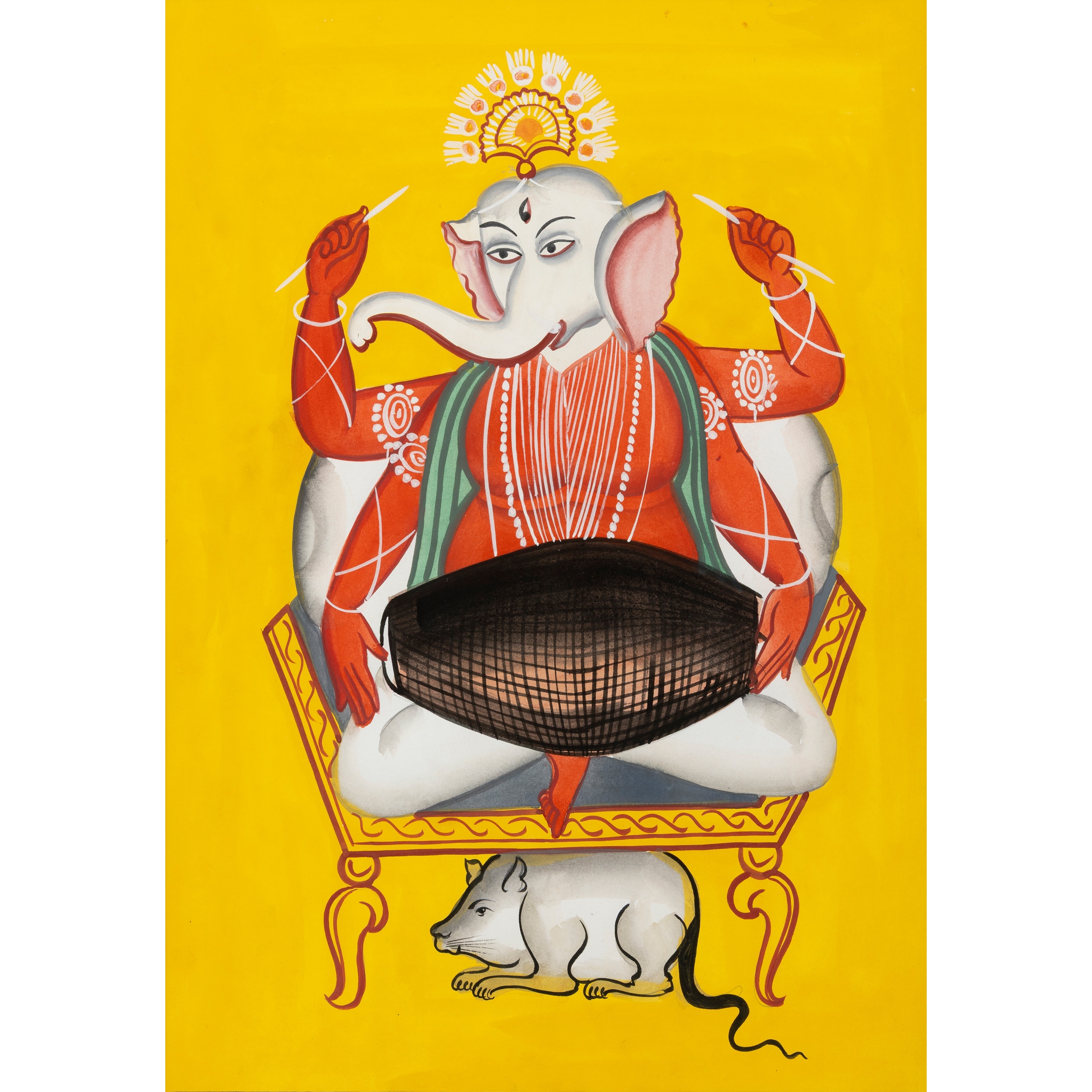 A KALIGHAT PAINTING OF GANESHA