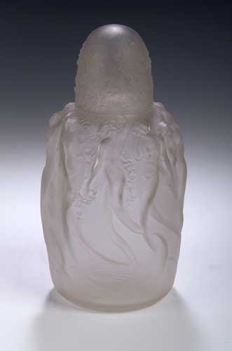 'Sirenes', a Lalique frosted glass perfume burner and cover,