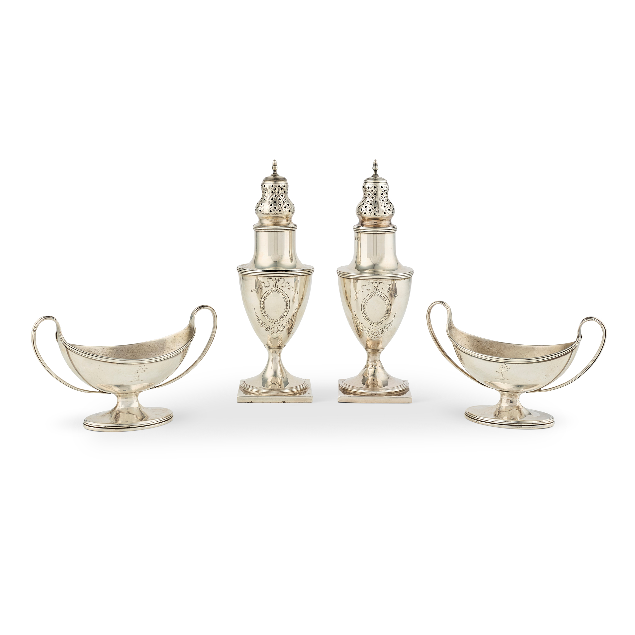A PAIR OF GEORGE III SUGAR CASTERS