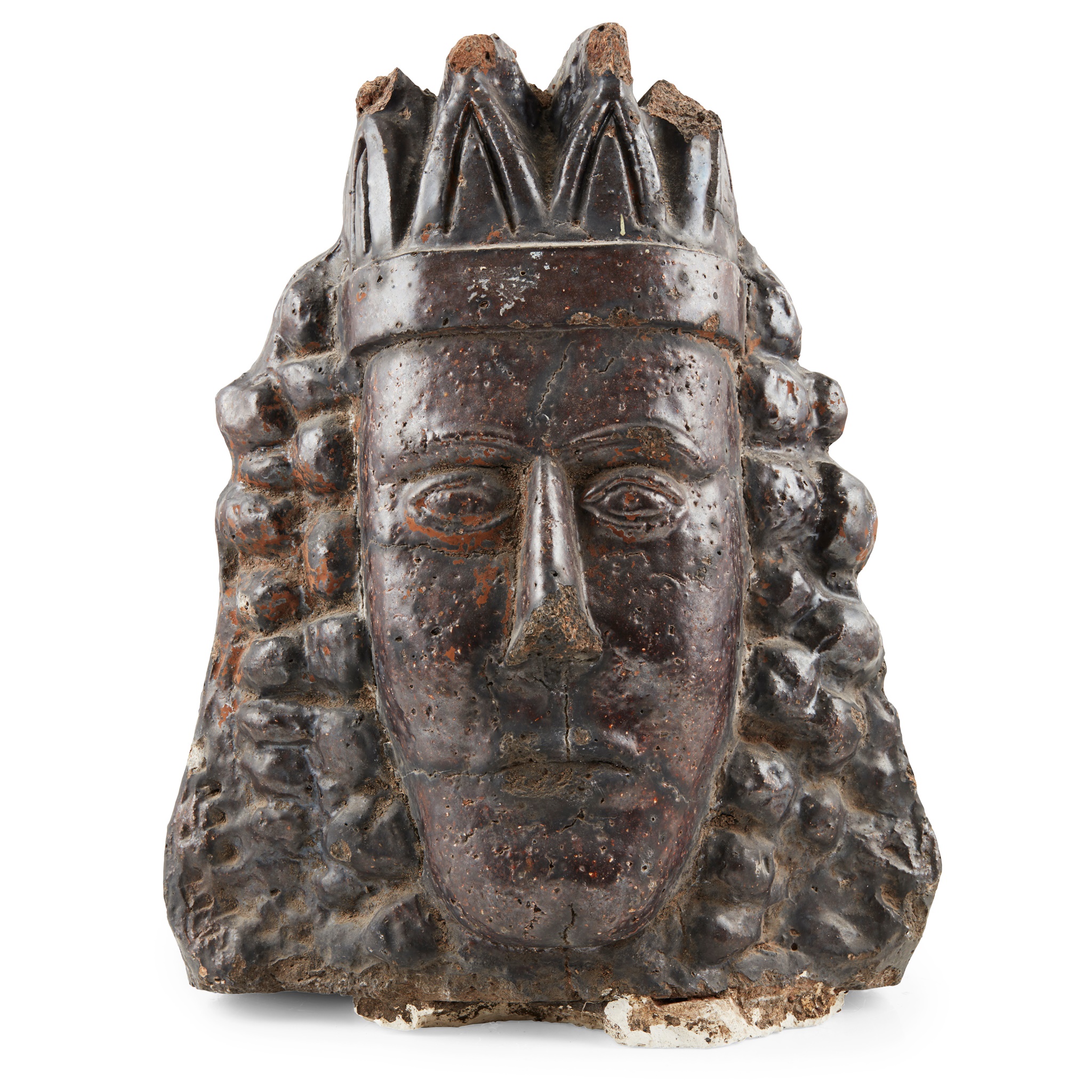 LARGE SALT-GLAZED EARTHENWARE BUST OF A KING, POSSIBLY JAMES II & VII