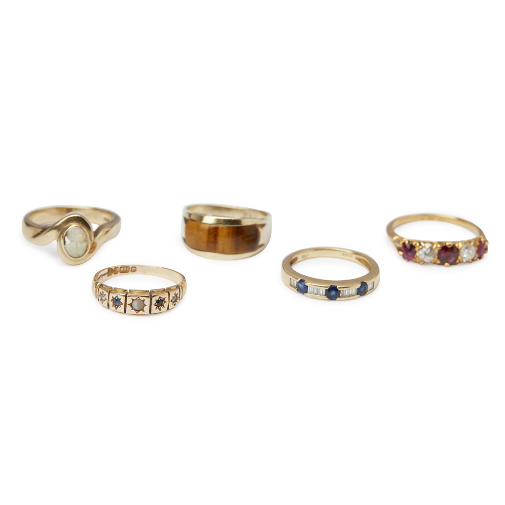 A collection of gem set rings