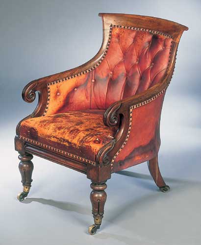 A Regency mahogany framed library armchair
