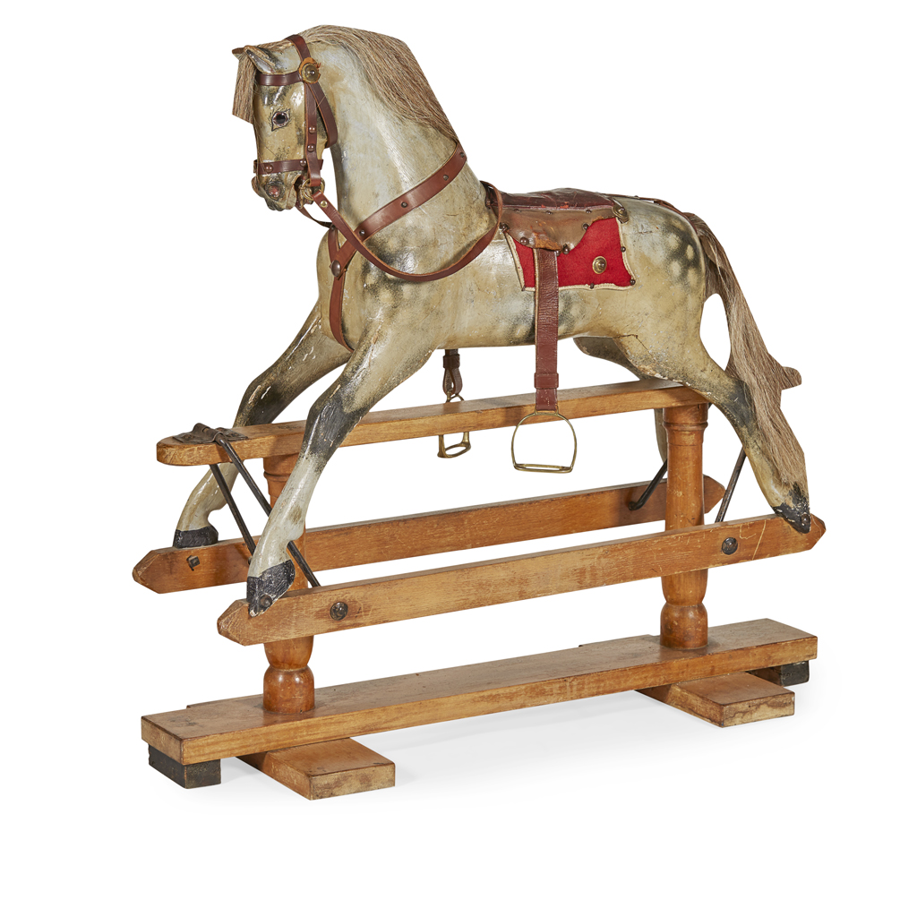 SMALL EDWARDIAN DAPPLE GREY ROCKING HORSE