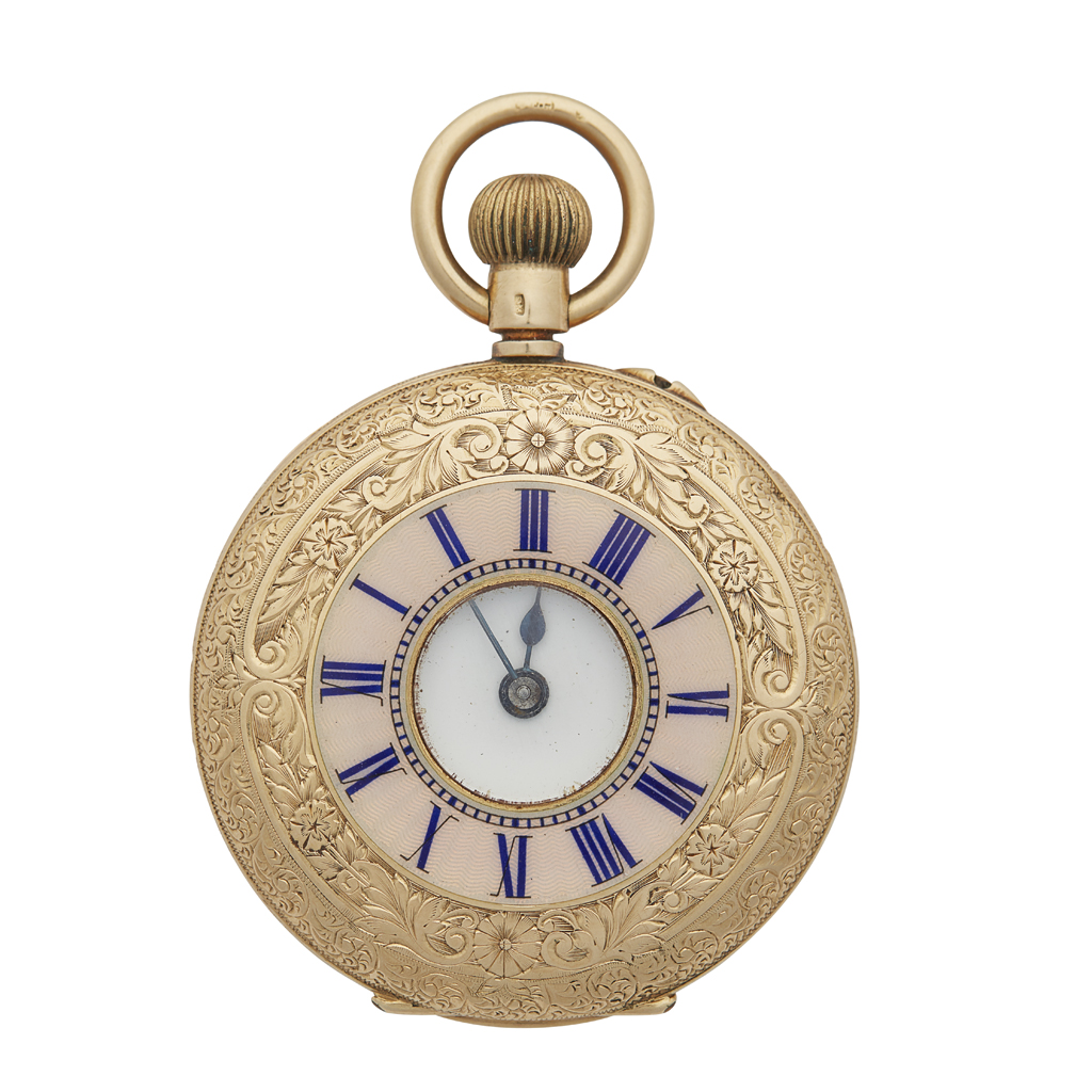A Victorian gold and enamel half hunter pocket watch