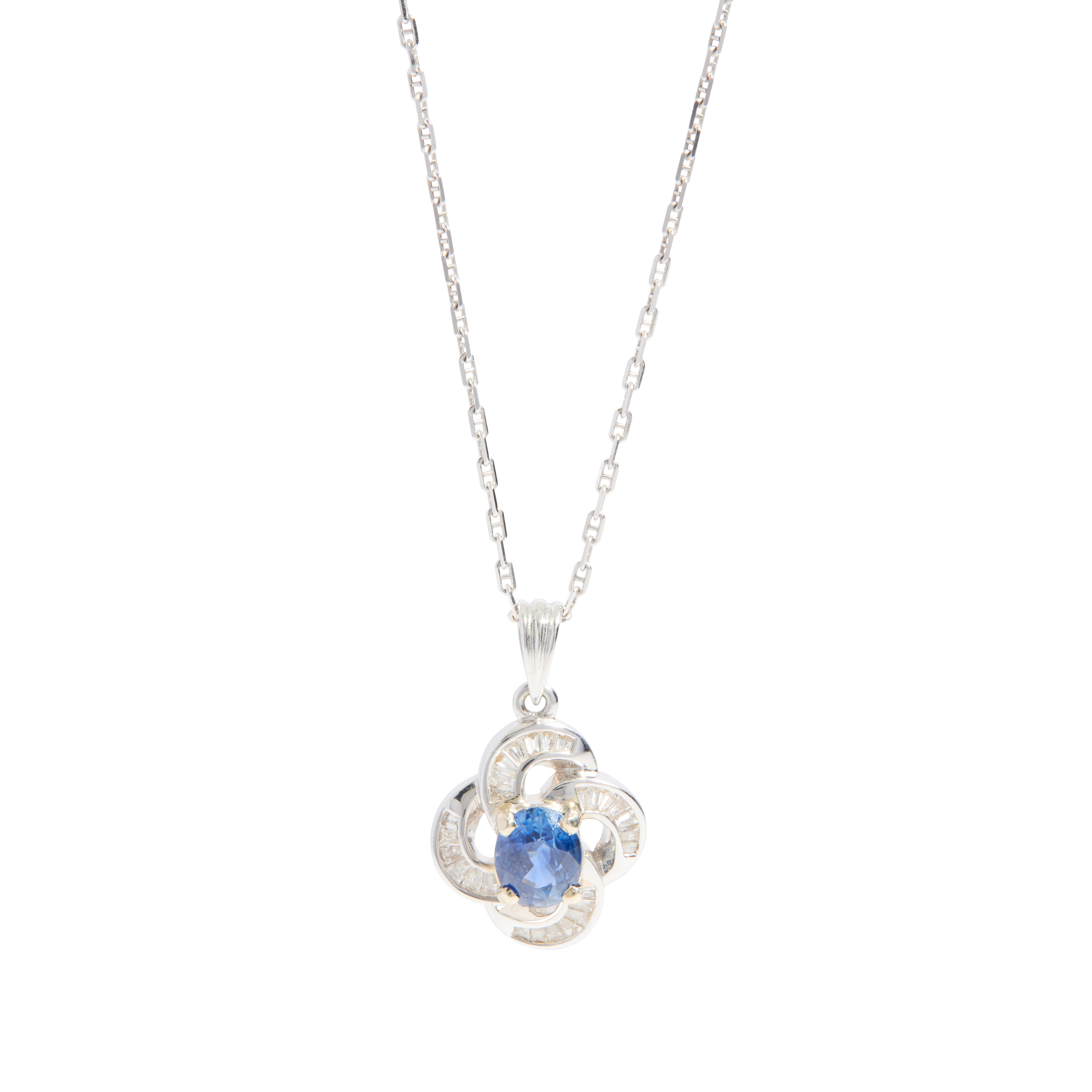 A sapphire and diamond pendent necklace