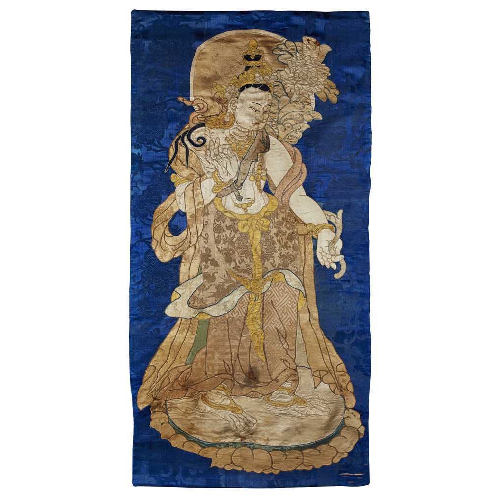 SILK APPLIQUÉ THANGKA OF A BODHISATTVA