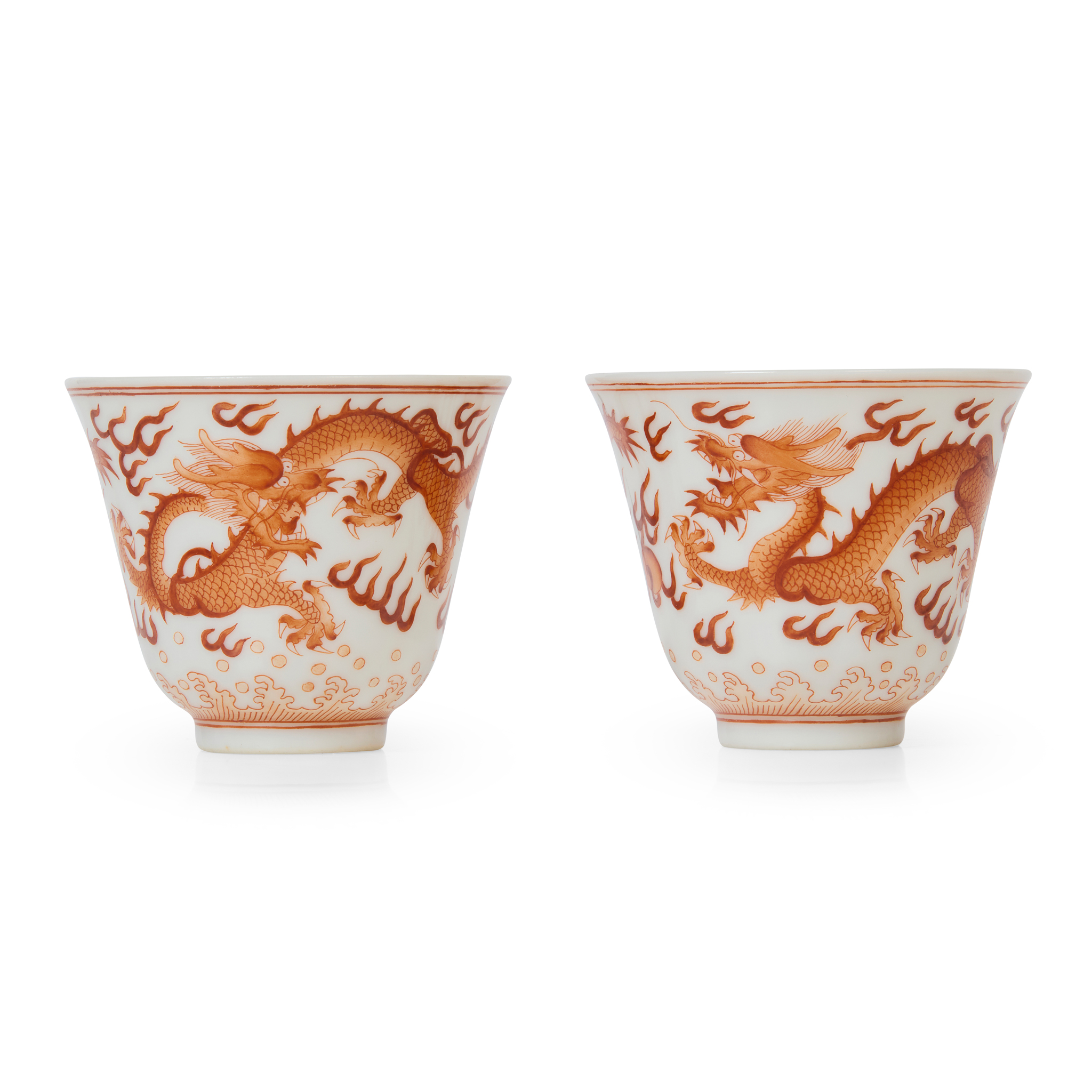 PAIR OF CHINESE IRON-RED-DECORATED 'DRAGON' CUPS