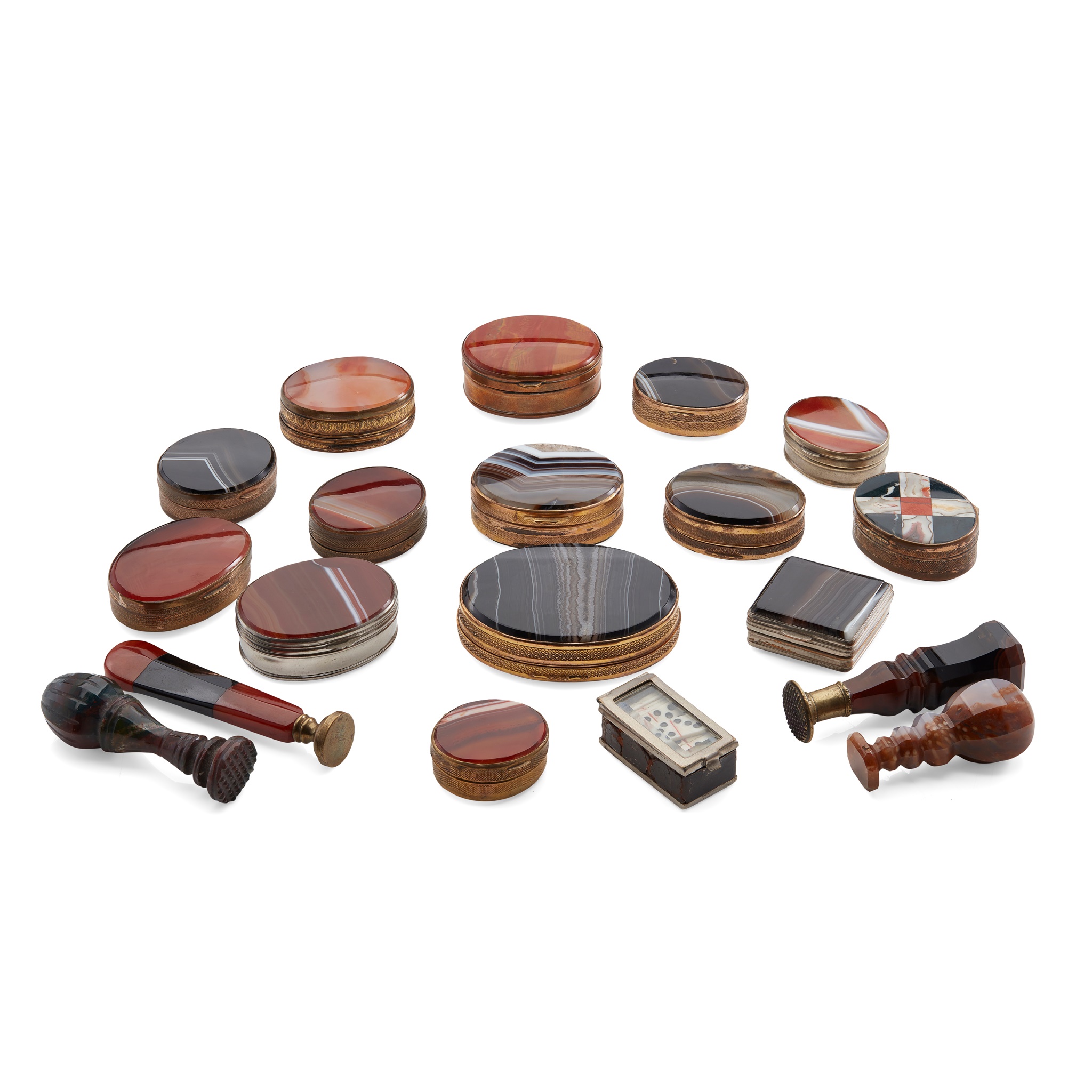 A COLLECTION OF VICTORIAN AND LATER HARDSTONE MOUNTED BOXES