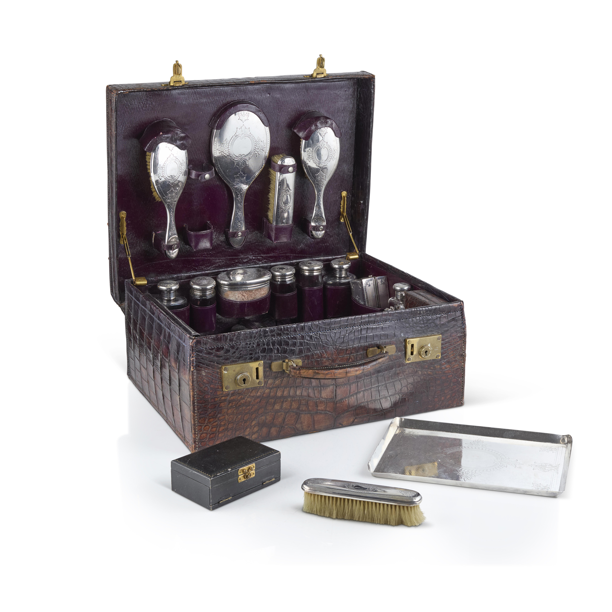 A COMPOSITE EDWARIAN TRAVELLING VANITY CASE