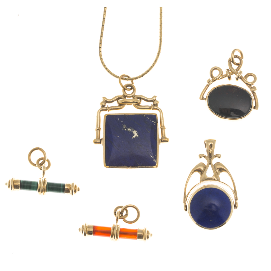 A collection of fobs and pendants