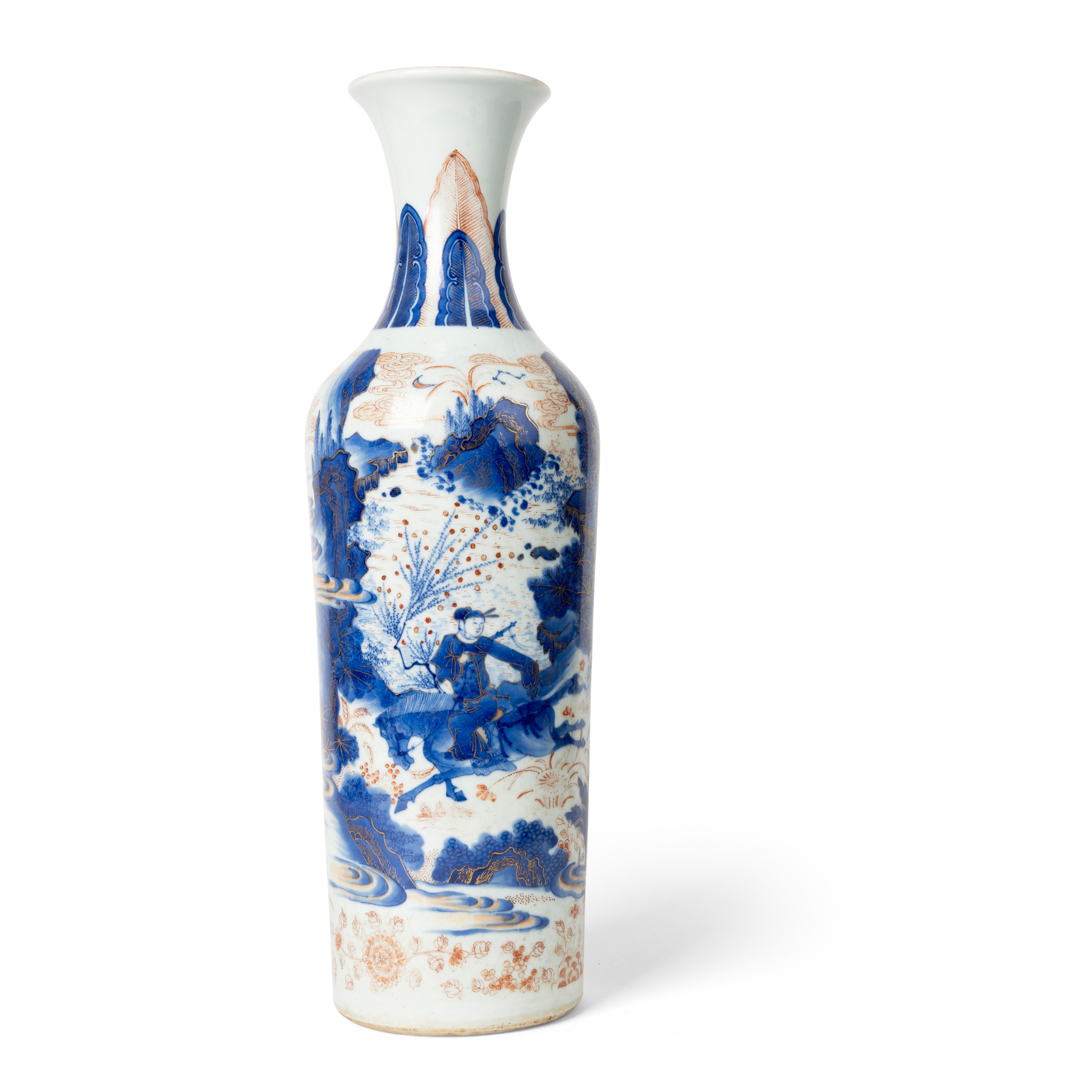 CHINESE IRON-RED AND GILT-DECORATED UNDERGLAZE BLUE SLEEVE VASE