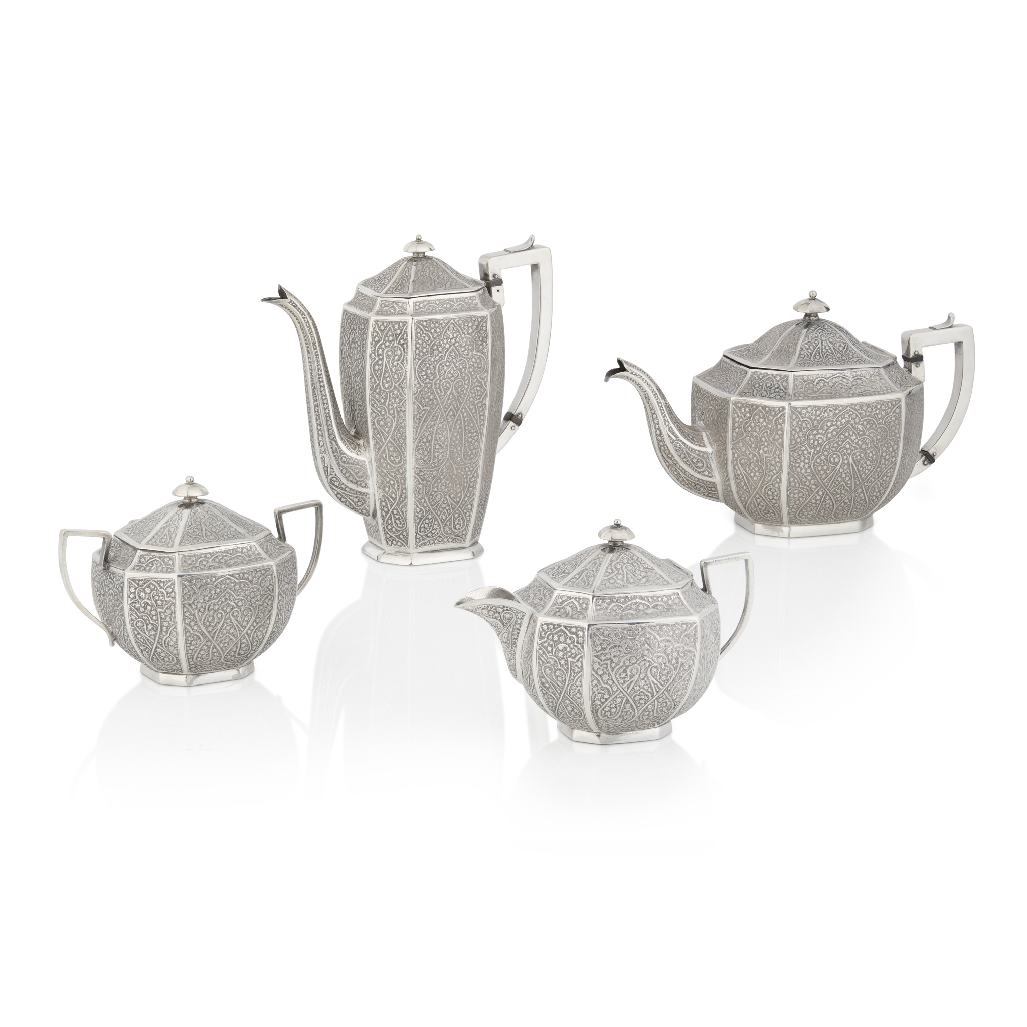 KASHMIR - A 19TH CENTURY FOUR PIECE TEA SERVICE
