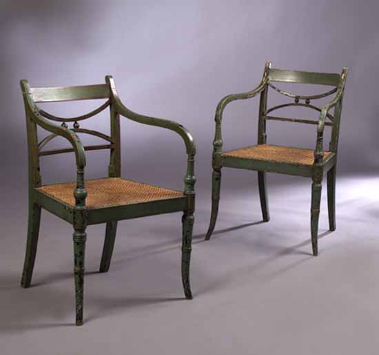 A pair of Regency overpainted armchairs