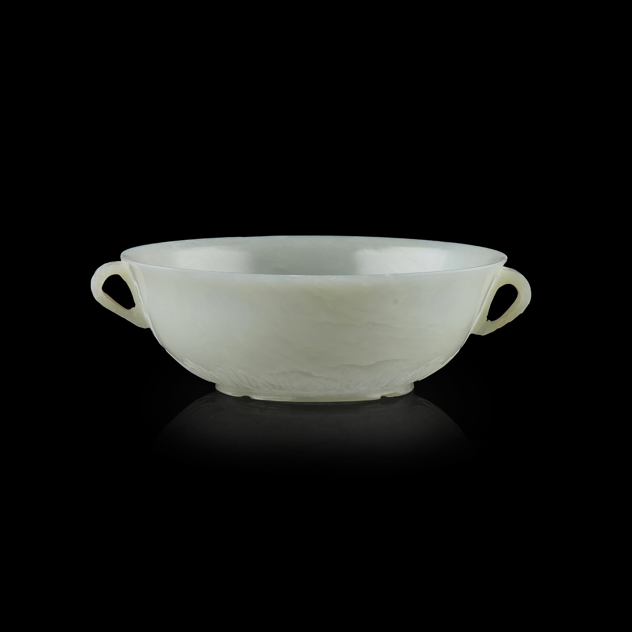 MUGHAL STYLE PALE CELADON JADE HANDLED BOWL