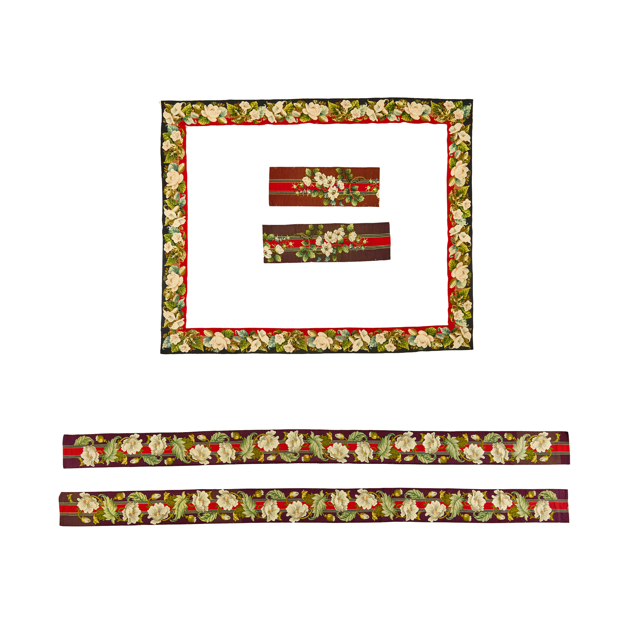 GROUP OF FIVE WOOL AND SILK NEEDLEWORK BORDERS