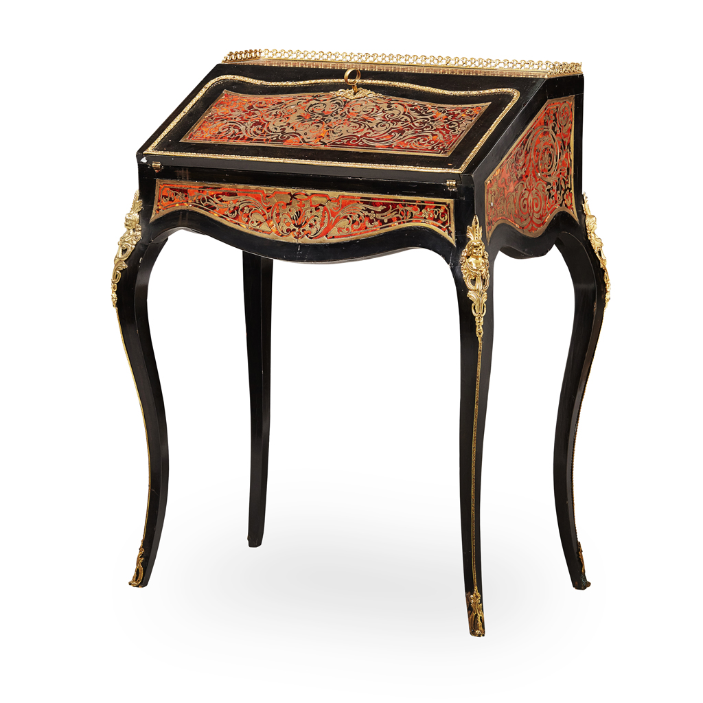 VICTORIAN BOULLE MARQUETRY AND EBONISED BONHEUR DU JOUR