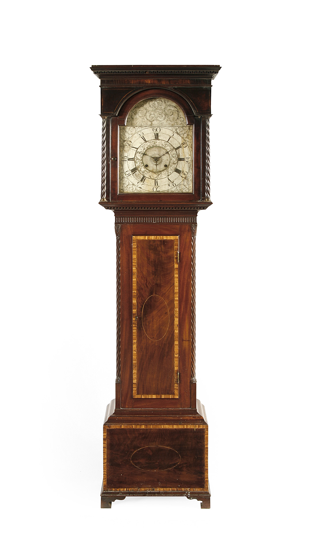 GEORGE III MAHOGANY AND BROOM LONGCASE CLOCK BY JOHN JAMIESON OF HAMILTON